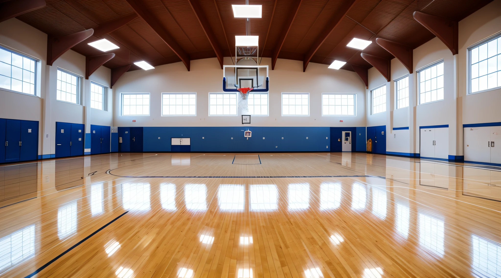 interior of a high school, basketball court