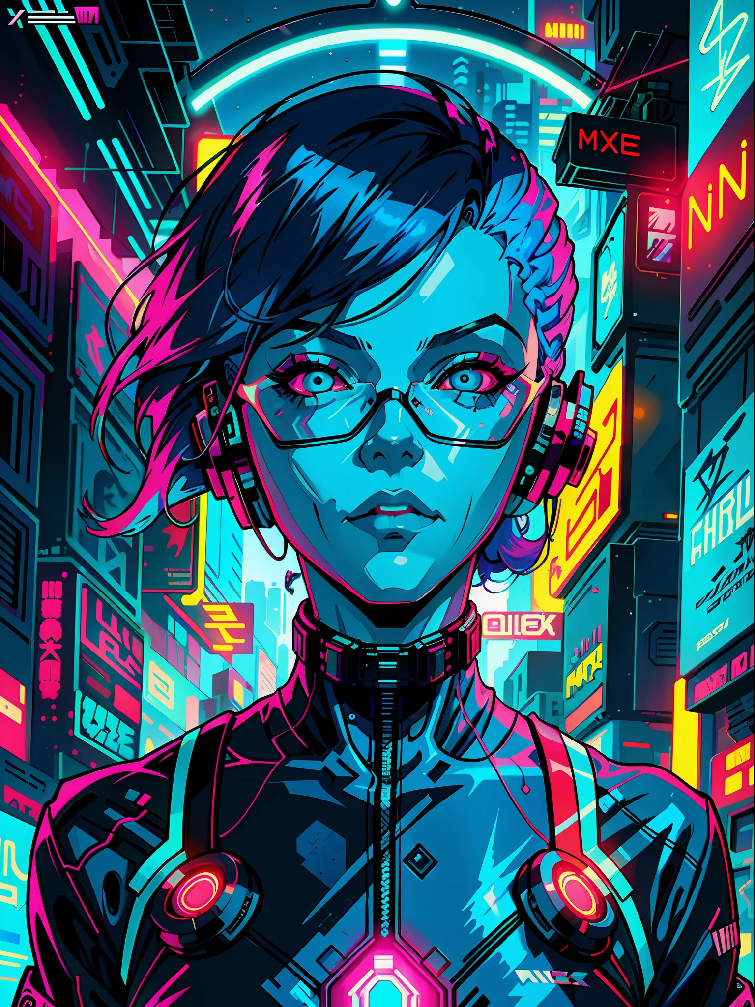 a digital painting of a woman with blue hair, cyberpunk art by Josan Gonzalez, behance contest winner, afrofuturism, synthwave, neon, glowing neon