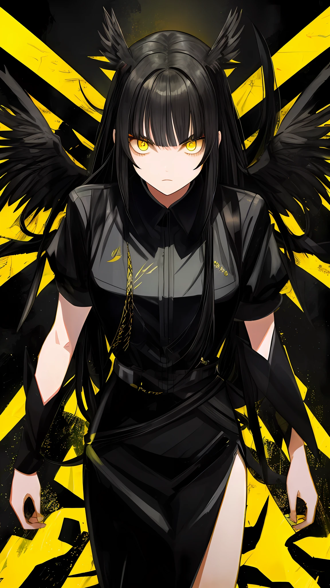 Yellow eyes, black hair