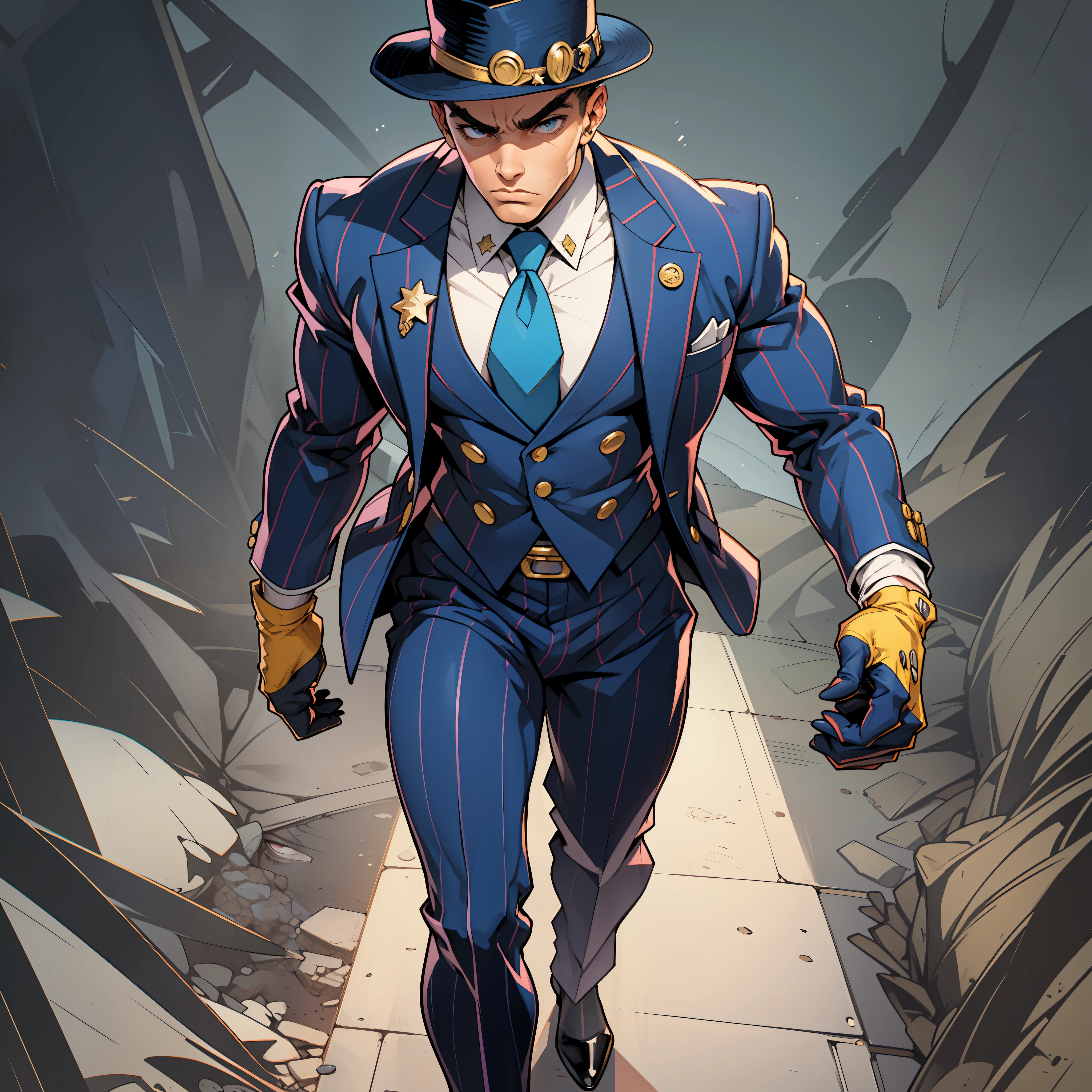 (an American man:1.2),(a stylish suit),(wearing gloves on his hands),(a peculiar face:0.7,a prominent nose, thick eyebrows),peculiar art from Jojo's Bizarre Adventure. --auto --s2