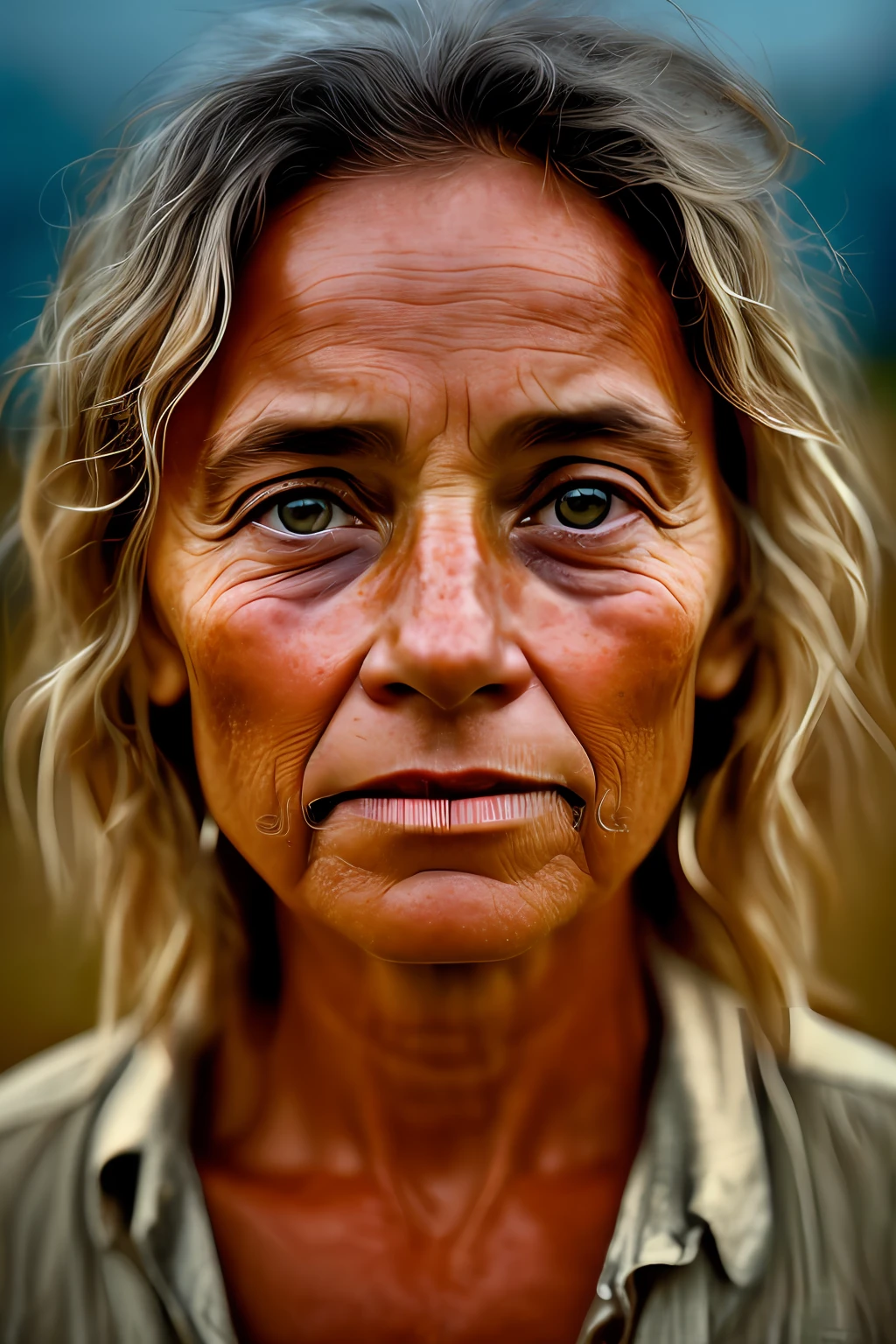 A close-up photograph of a beautiful country woman, award-winning photo, best quality, portrait, by Lee Jeffries, Nikon D850, film, stock photography, kodak 400, f1.6 lens, (rich colors: 1.1), hyper realistic, realistic texture, unreal natural lighting engine, cinestill 800, (100mm lens)