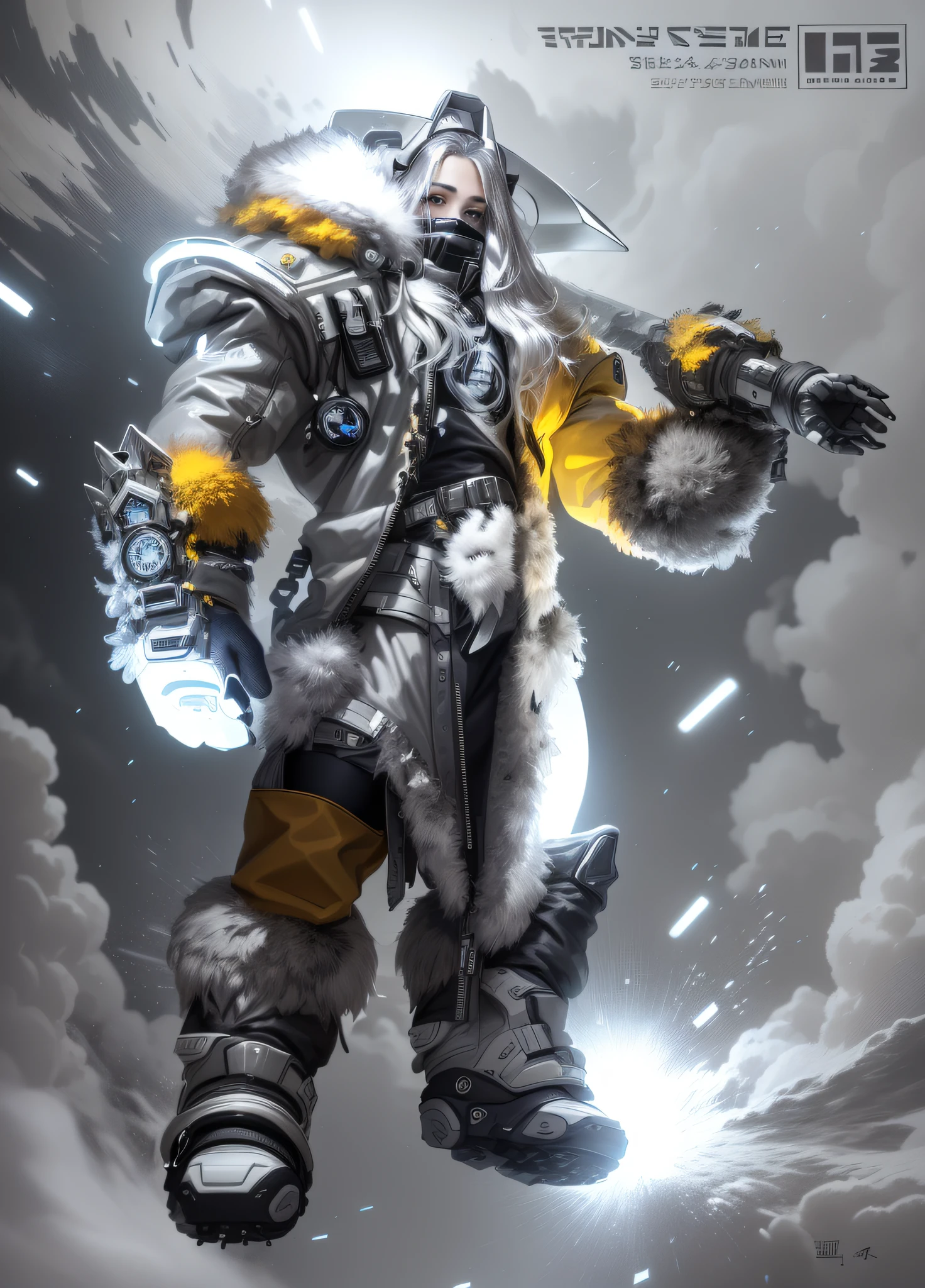 A stylish one-man spring and autumn down jacket design space background full of bubbles and fluffy feeling Cyberpunk ((silver gray: 1.3) + (fashion: 1.1) + (trendy: 1.2)), (nike logo), (corona rendering), (space winter down jacket concept + concept art design): 1.3), (8K: 1.3), (2:3 aspect ratio + warm color Q2), (750 pixels), ((fashion elements) :( 1.1 + spring and autumn down jacket fusion with fashion elements )), (dynamic: 5) yellow accents