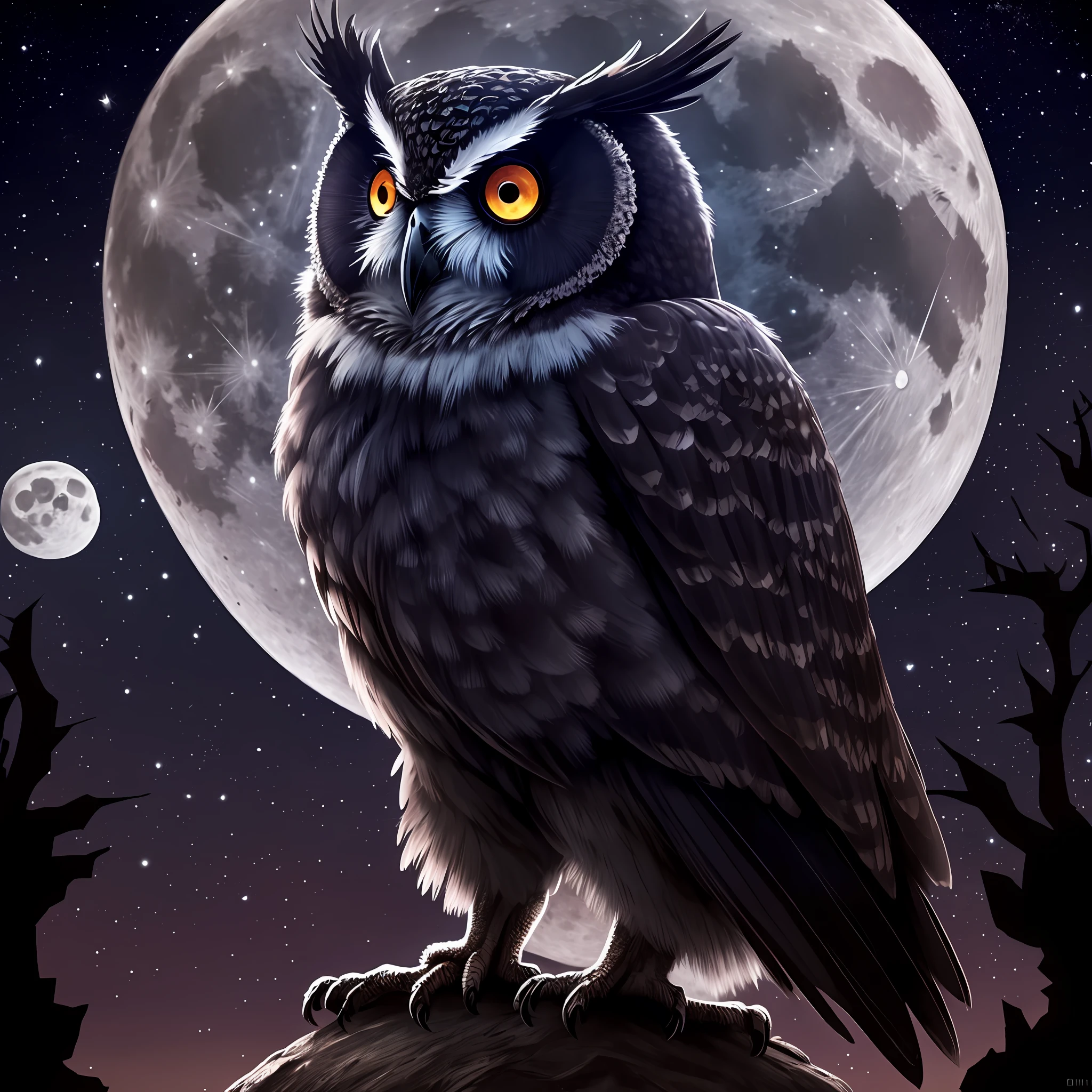 Darkness owl, standing in a Skull With a Full moon,Melhor Qualidade, Full HD,