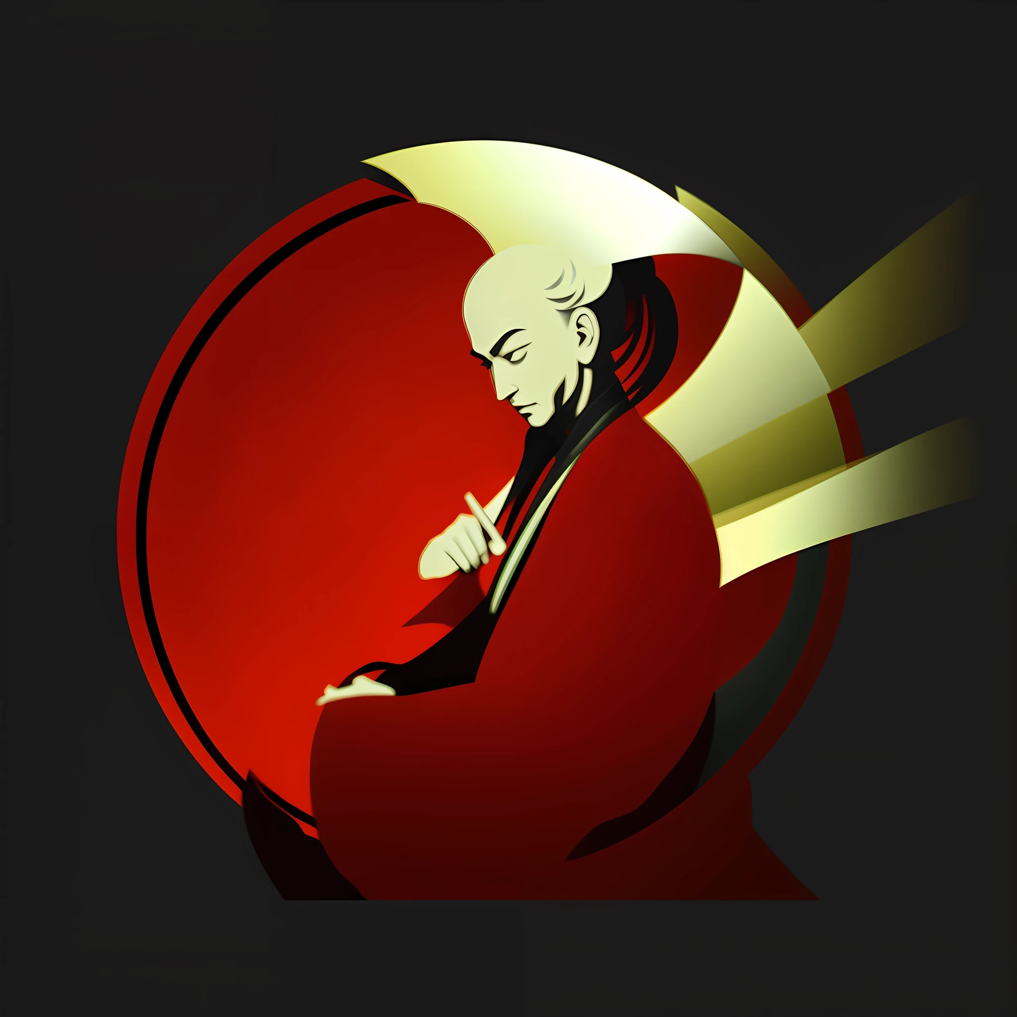 arafed image of a man in a red robe with a gold halo, inspired by Kaigetsudō Anchi, inspired by Shūbun Tenshō, inspired by Tōshūsai Sharaku, inspired by Kanō Hōgai, inspired by Itō Jakuchū, inspired by Kanō Sanraku