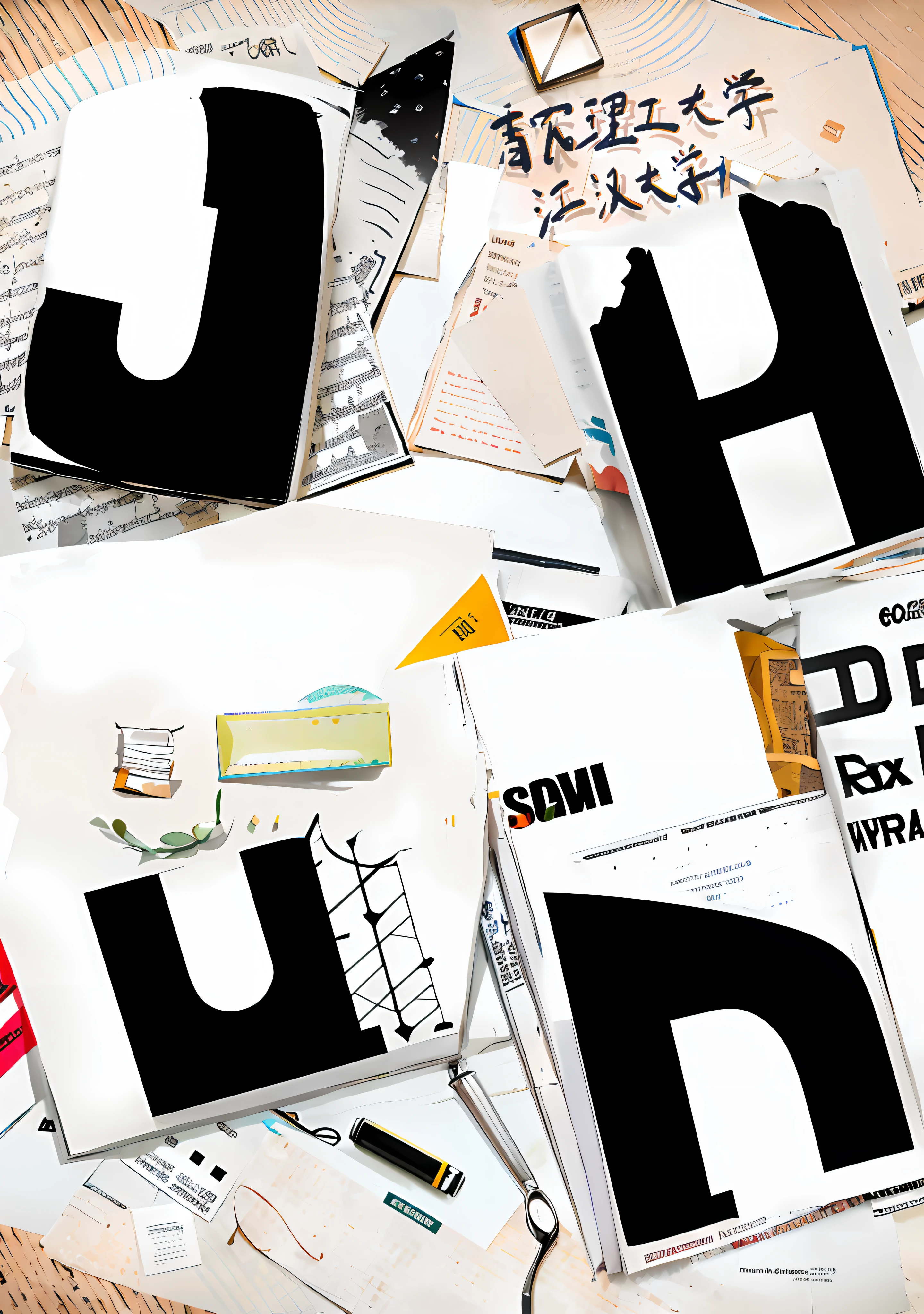 there are many different types of letters on the table, fragmented typography, funny jumbled letters, cut up collage, magazine scraps, letters, typographical experiments, junk, cut-out paper collage, cut out collage, by Jesper Knudsen, magazine collage, placards, paper cut out collage artwork, hd mixed media collage, magazine pages