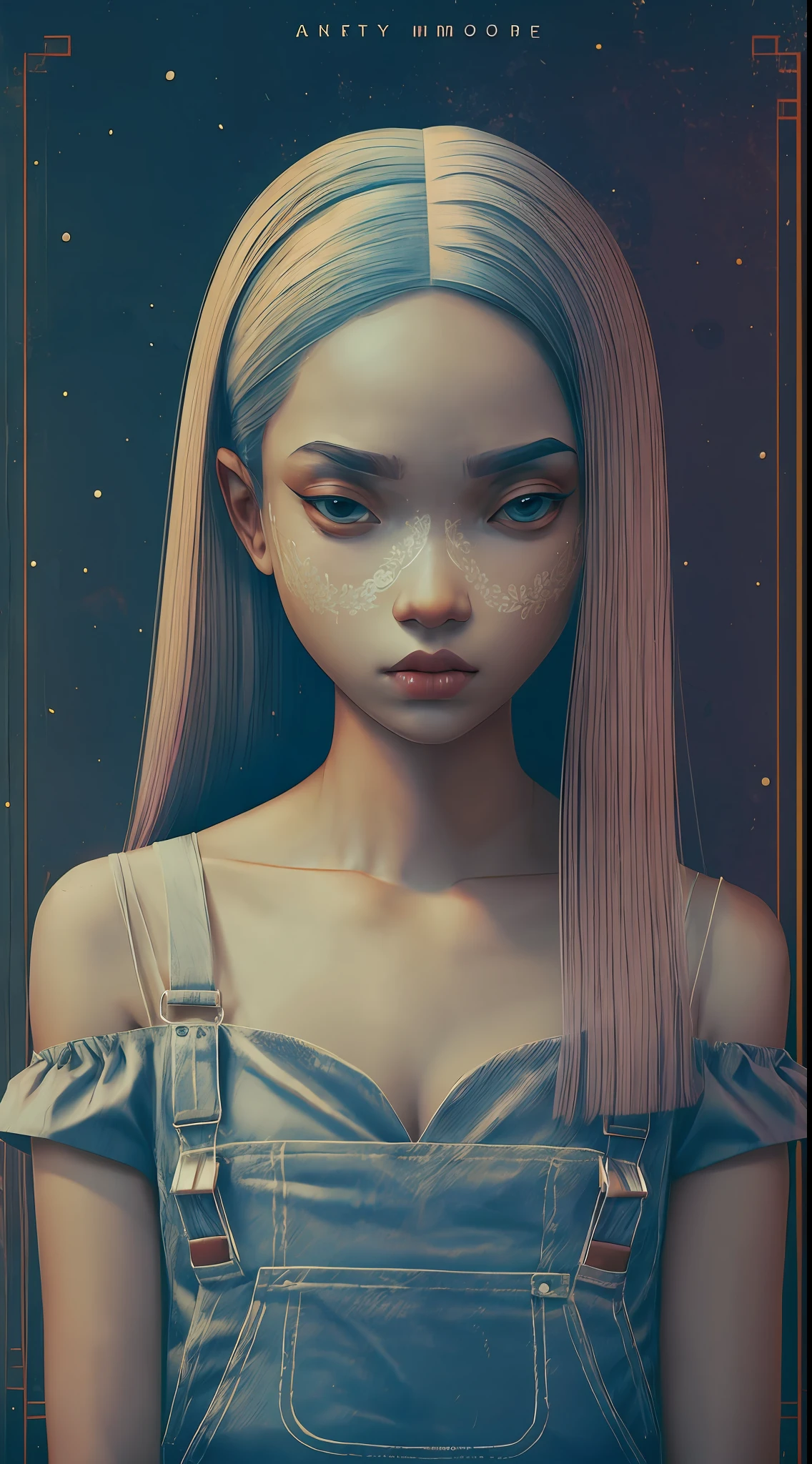 ankymoore, 1ghotic girl, ghotic clothes, laces, straight hair, slim, slender, looking at viewer, overalls, off shoulder, cleavage, (masterpiece), (best quality:1.2), absurdres, intricate details, upper body, (highly detailed skin:1.2)