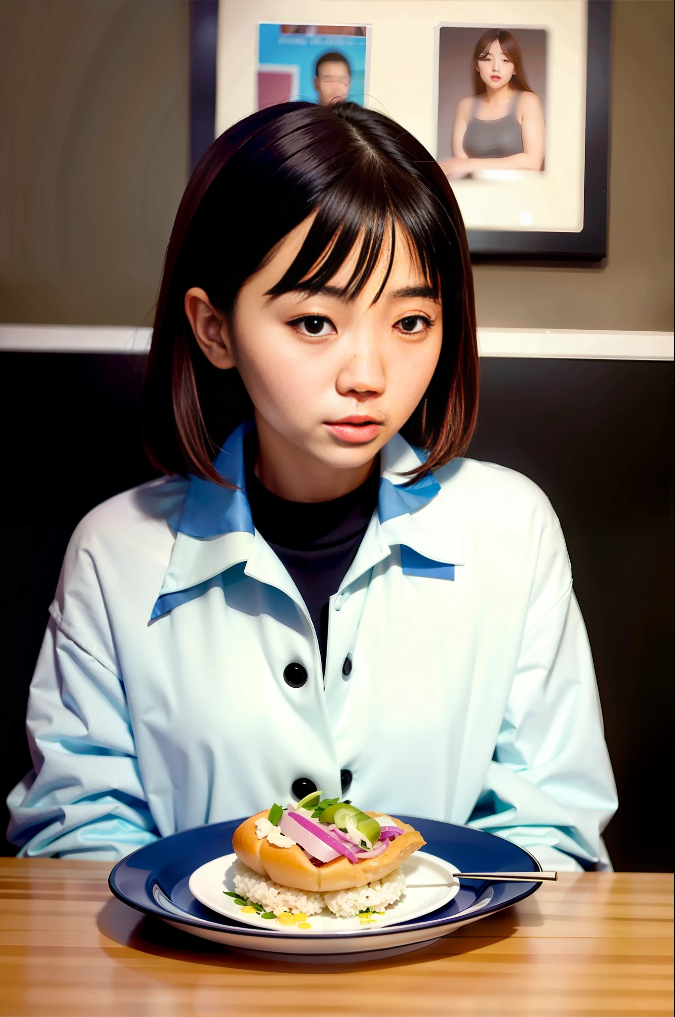 SeaArt Txt2Img Free Robot 22:38:24 There is a young woman sitting at a table with a plate of food, Jinyoung Shin, Lee Ji - Eun, Lee Ji-eun, Chiho, Park Ji-min, Heonhwa Choe, Shin Min Jeong, Hwang Se - On, Sui Ishida with black hair, female actress from Korea, Yukii Morita, portrait of Korean female idol