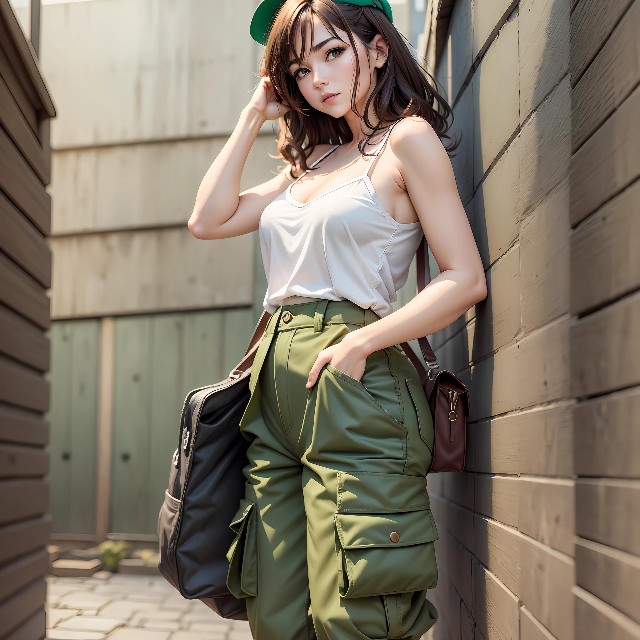 Images similar to http://img03.eropuru.com/30000/30571/30571-0sl.jpg of middle aged woman, beauty, adult, Japan, dark brown hair, white camisole, green cargo pants, Japan, 50s, beauty, --auto --s2