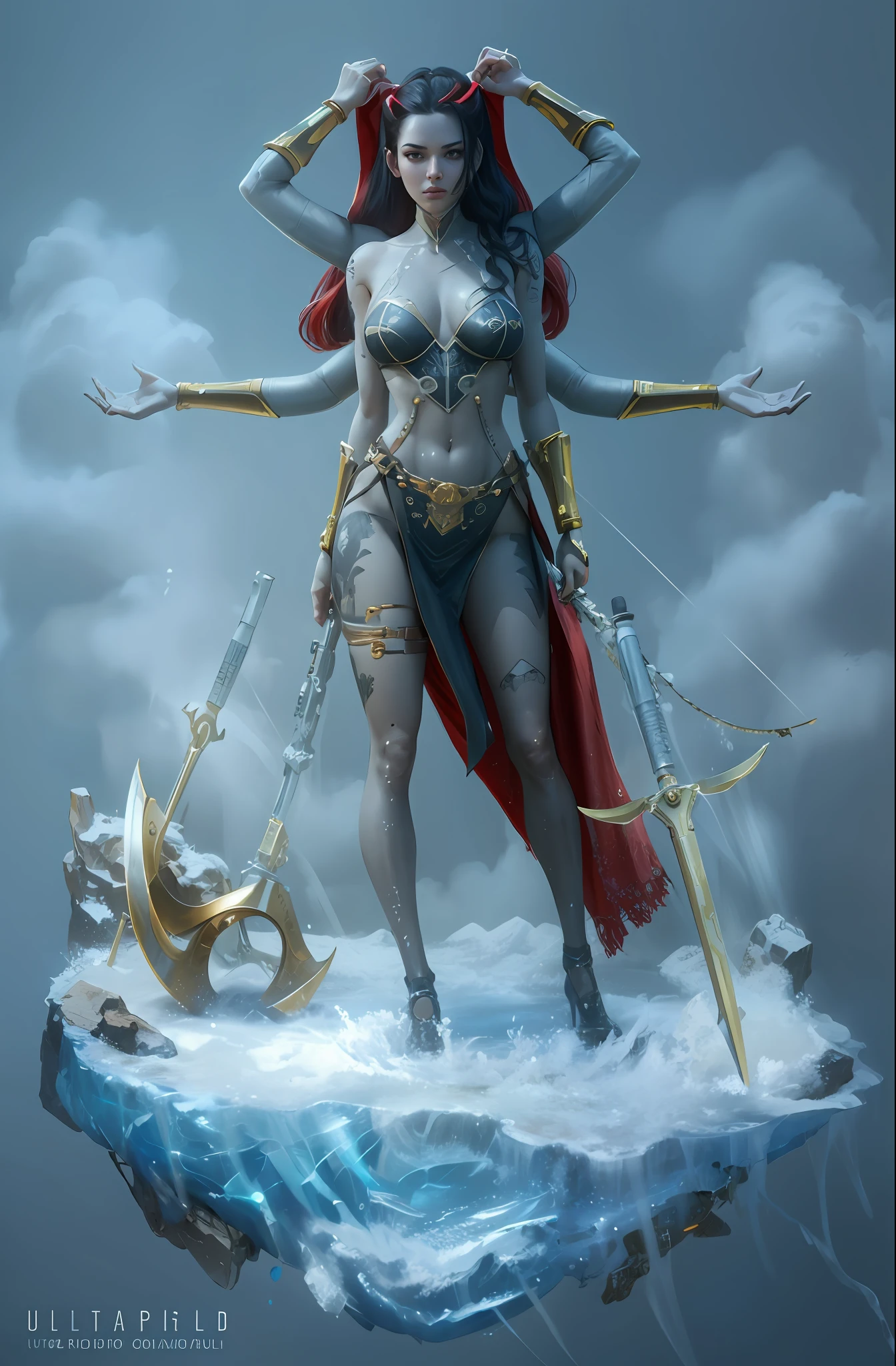 a realistic full body girl with a very beautiful realistic face and realistic black hair, with high heels, Ultra detailed complex 3d rendering of a beautiful profile face, in detailed suit future police, with jacket and robotic arm, global illumination, with perfect soft curves, 3d render stylized, post - apocalyptic cowgirl, marmoset toolbag rendered, A stunningly portrayed in a masterpiece of ultra-detailed artwork, ultra quality render, with belts like RPG concept, with tattoo in neck and , with same variations, soft lighting, high quality, volumetric lighting, photorealistic, dark studio, rim lighting, tone lighting, in post - apocalyptic background. --auto --s2
