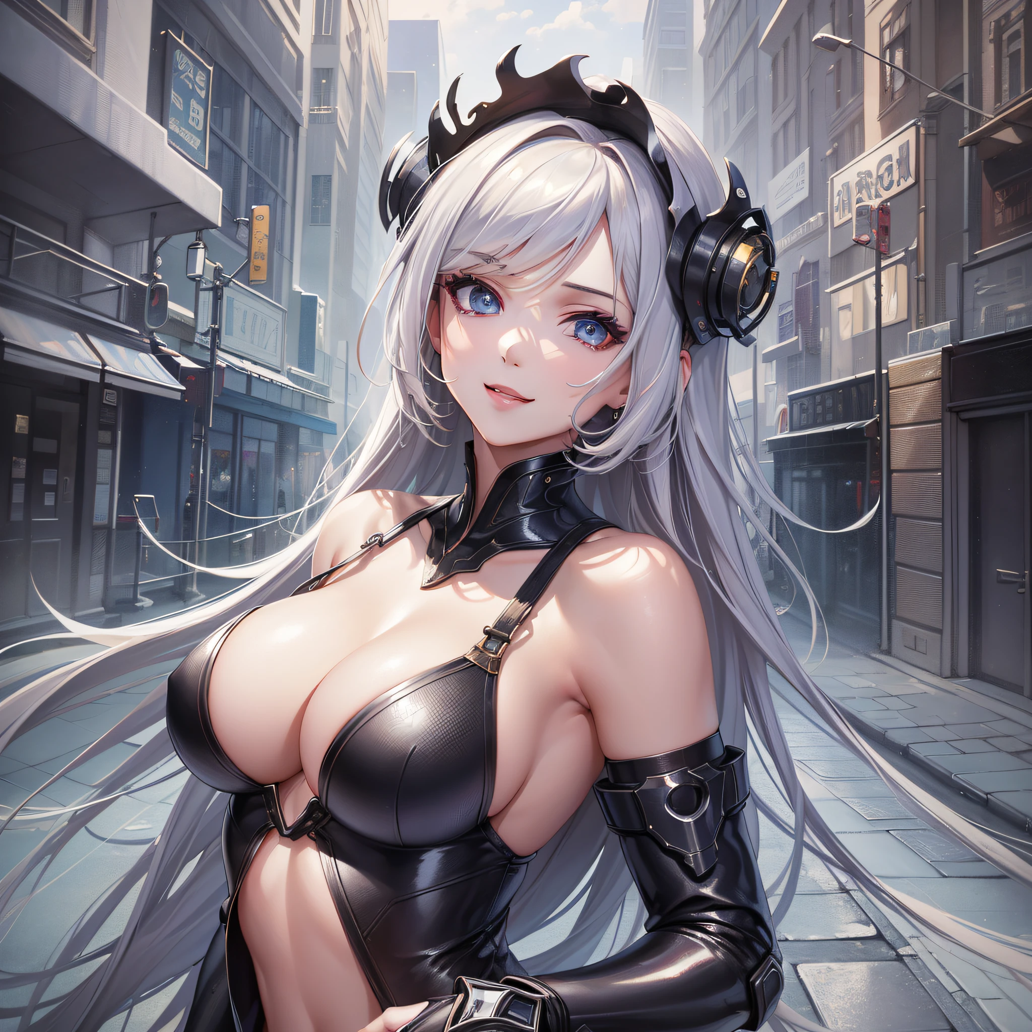 ((Best Quality, 8K, Masterpiece: 1.3)), 1girl, Slim Abs Beauty: 1.3, (Hairstyle Casual, Big Breasts: 1.2), Dress: 1.1, Super Fine Face, Delicate Eyes, Double Eyelids, Smile, cyborg