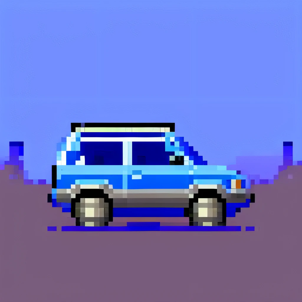 a 16bit pixel style blue offroad car, side view, suv, pixelart, gamedev. game asset, pixelsprite, no background