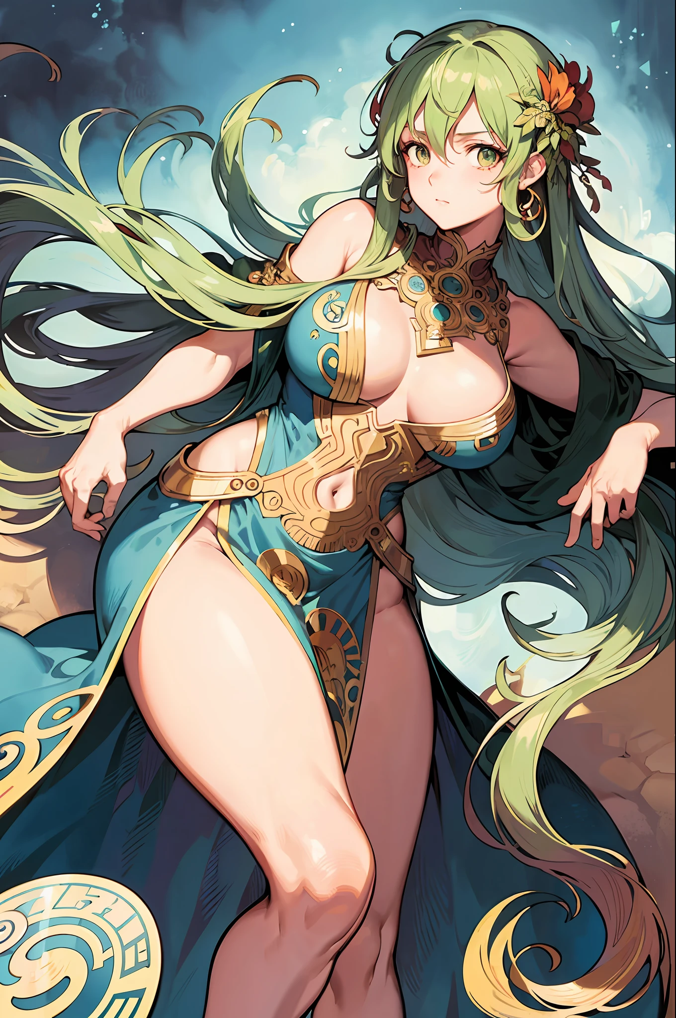 (Alphonse Mucha: 1.4), facial portrait of a European beauty, dance, long hair, red and green gradient hair flower decoration, (few clothes: 2), (detail + intricate detail: 1.2), 4K, abstract art, body is proportional, line art, side face, color, Fibonacci, Mucha style, Nami from Eiichiro Oda by One Piece, illustration, glitch
art, digital noise, Deep and charming eyes, superdetails