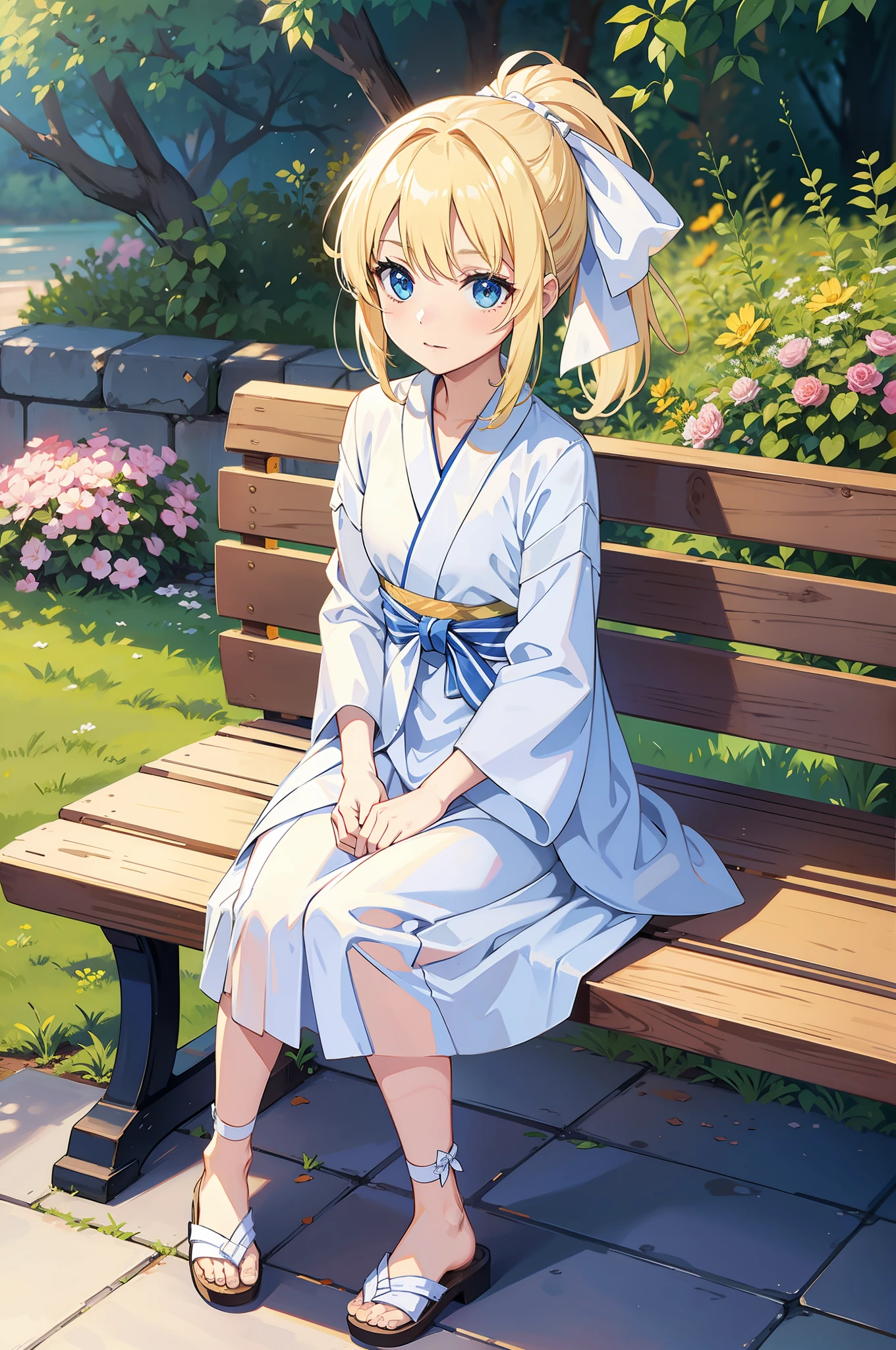 blonde, white ribbon,