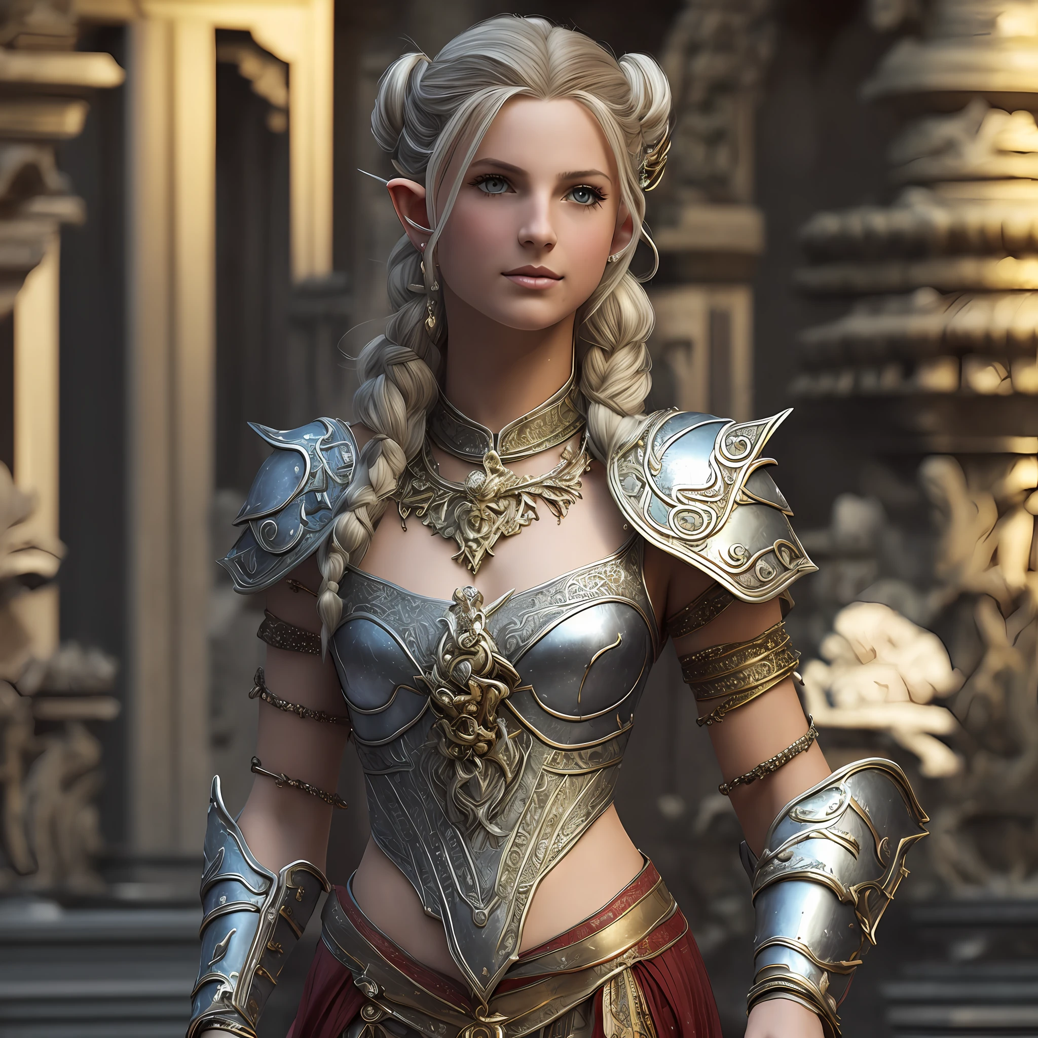 (8K, best quality: 1.2), (masterpiece: 1.37), (photo, photorealistic: 1.37), (ultra-high resolution), full body, walking pose, front footage, slow motion, female paladin wearing full body, (light silver armor: 1.2),(richly decorated armor), (incredibly detailed, bloom: 1.5), (high quality, Alessandro Casagrande, Greg Rutkowski, Sally Mann, concept art, 4k), 1.2), (high sharpness), (detailed students: 1.1), detailed face and eyes, Masterpiece, best quality, (highly detailed photo: 1.1), (long blonde hair, ponytail, ecstatic: 1.1), (young: 1.1), sharp, (perfect body:1.1), realistic, royal shadow, 3d, (temple background:1.2), (by Michelangelo), photographed by Canan EOS R6, 135mm, 1/1250s, f/2.8, ISO 400, (with a beautiful silver sword in hand) elf. --auto --s2