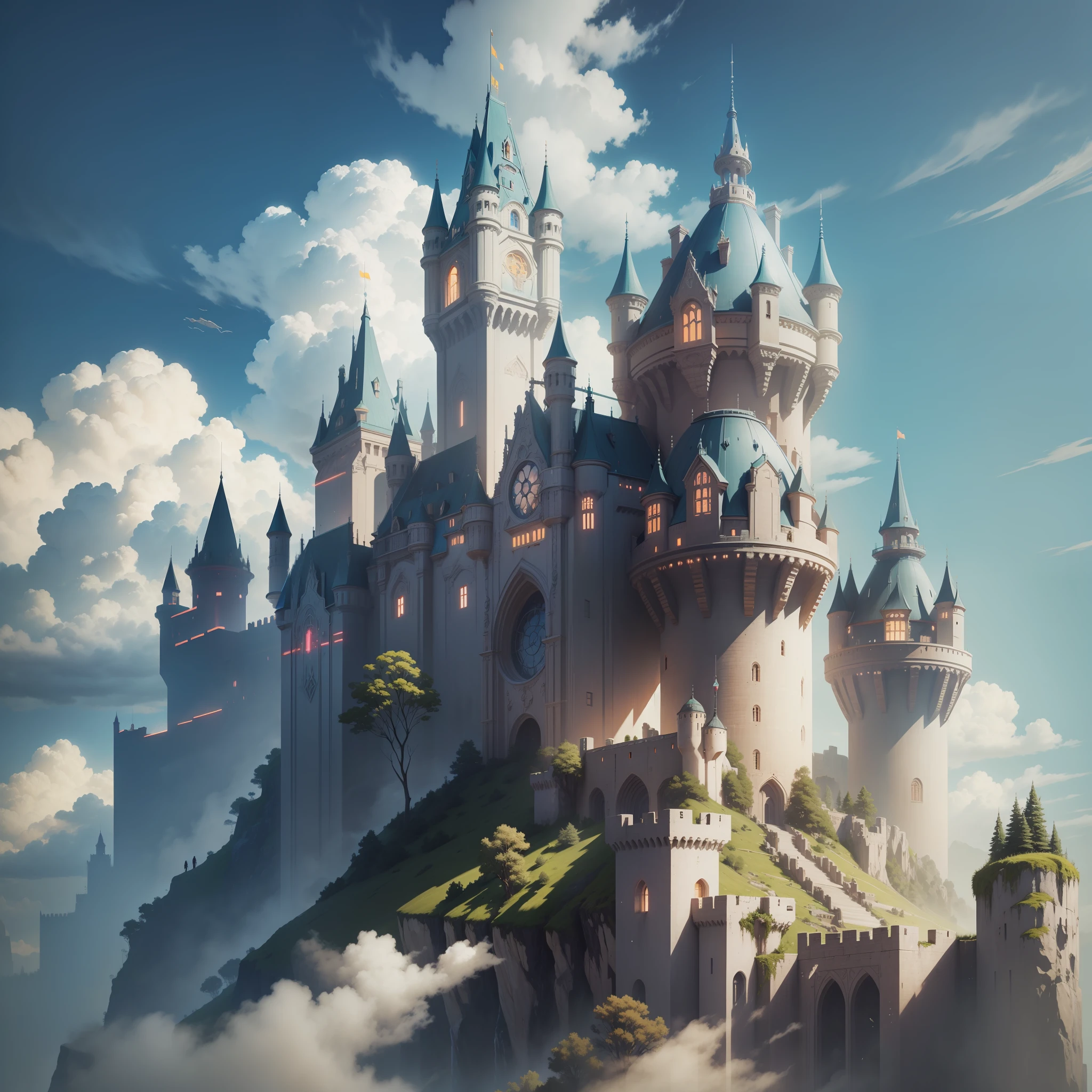Super Huge Castle Pierce Through the Clouds Nature Top Quality Masterpiece Cyberpunk Just Huge Big Scale Sci-Fi