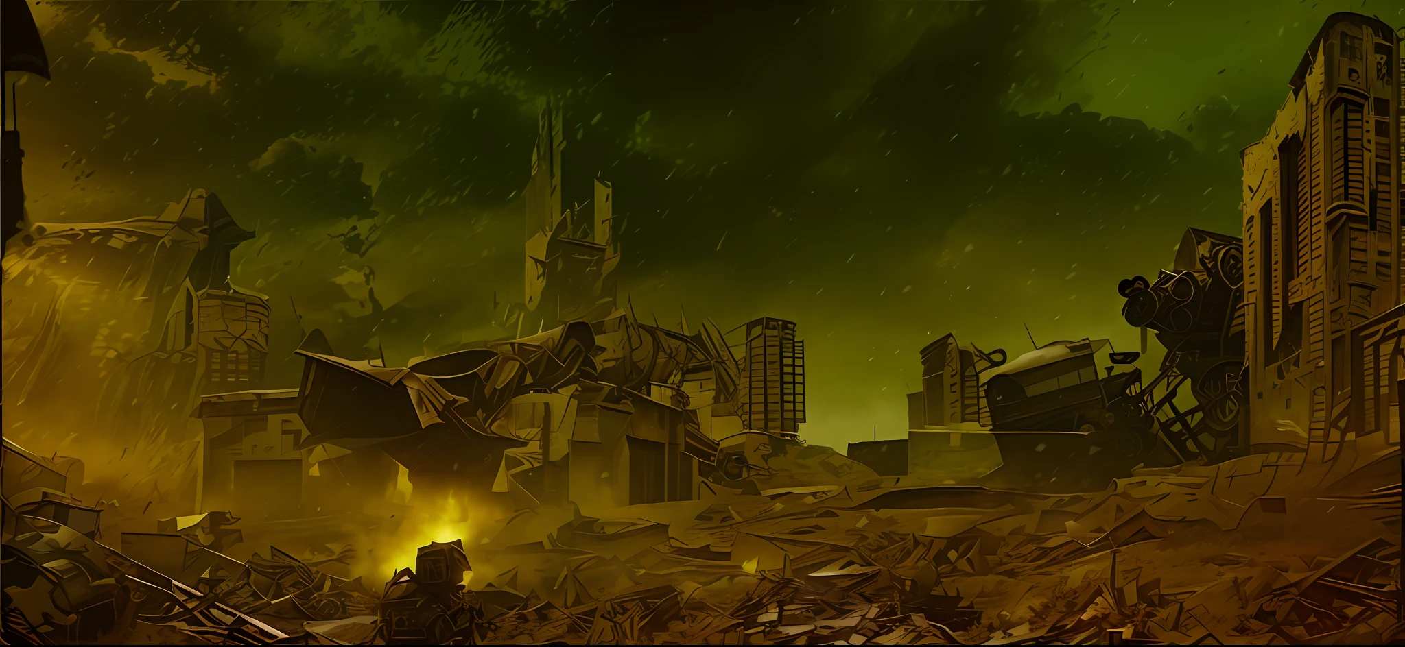In the middle of the field with castle as background there is a fire, battlefield background, matte painting of steam engine, realistic apocalyptic war scene, burning battlefield background, war zone background, epic cinematic matte painting, bloodbath battlefield background, 3 D rendering and matte painting, the aftermath of a huge battle, realistic dark concept art, highly realistic concept art, dramatic lighting.