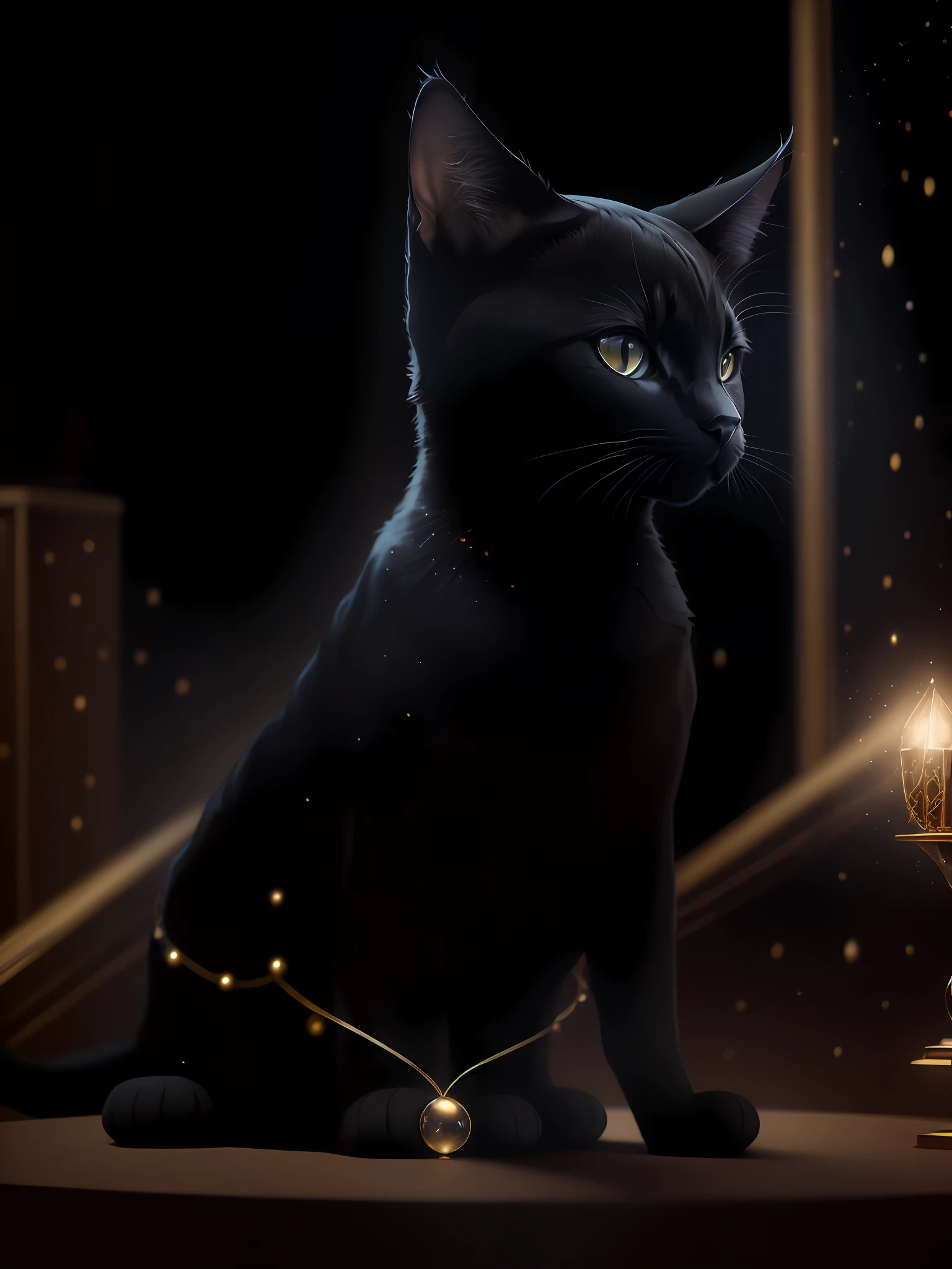Portrait of a black cat with human body, wearing an extravagant suit, good ilumination, in an office, realistic,8k --auto --s2