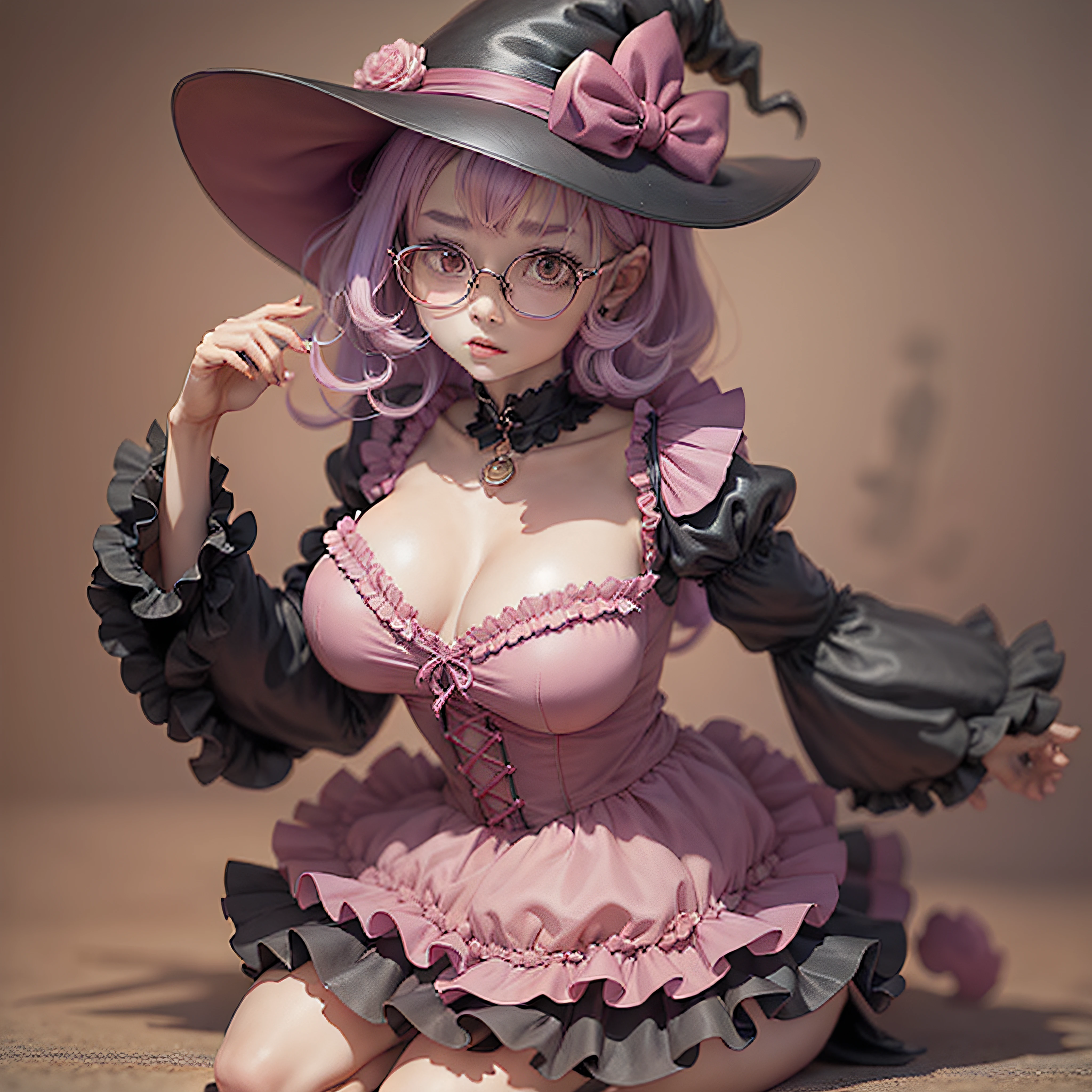 Sanrio Chara, Witch, Round Glasses, Woman, Cute, Big Breasts, Chest Ruffles, Pink Ruffles, POP, Lilith, Toon --auto --s2