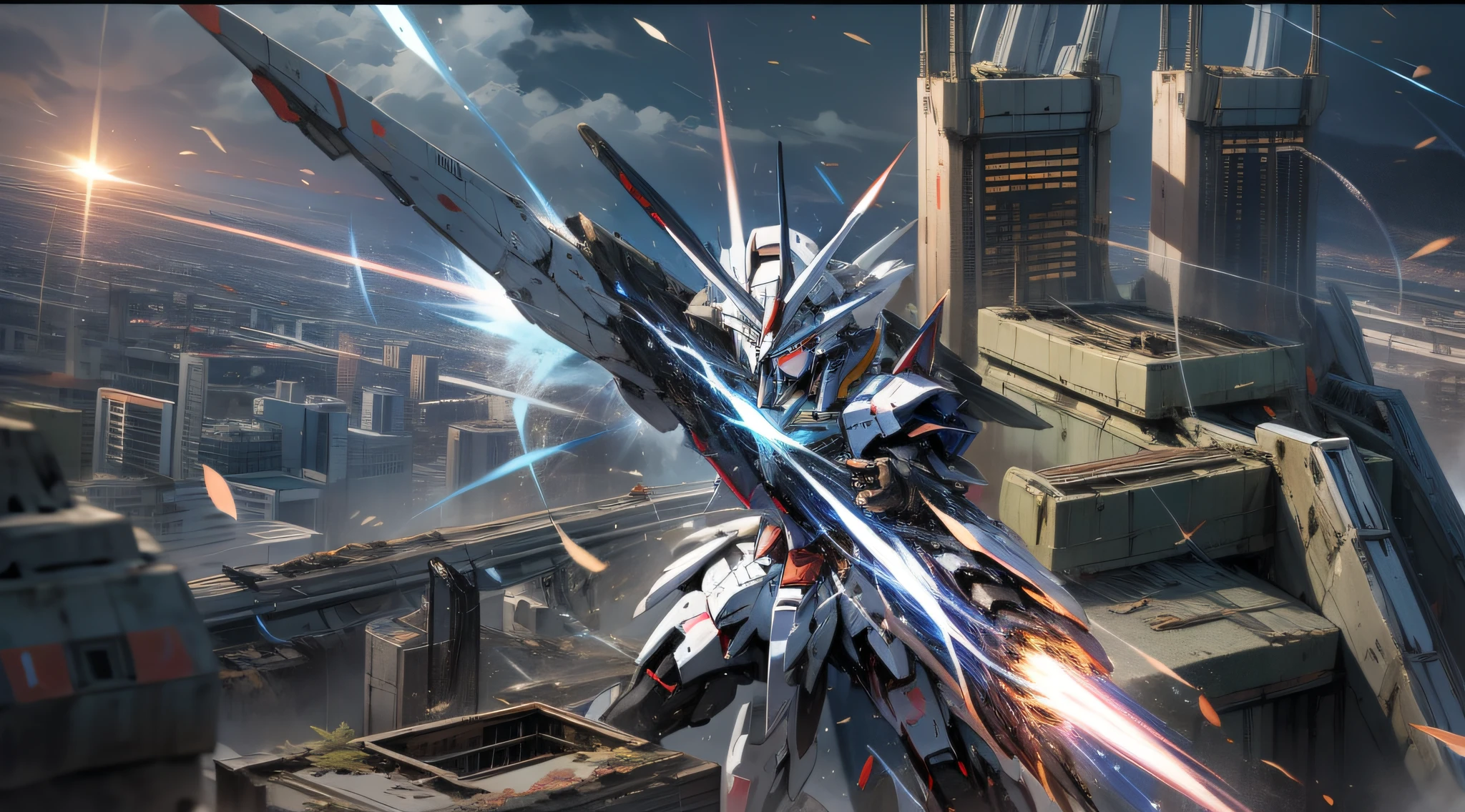 Gundam, Attack Power, Cannon Fire, Real, Detail, Detail, City, Battle Damage, Destruction --auto --s2