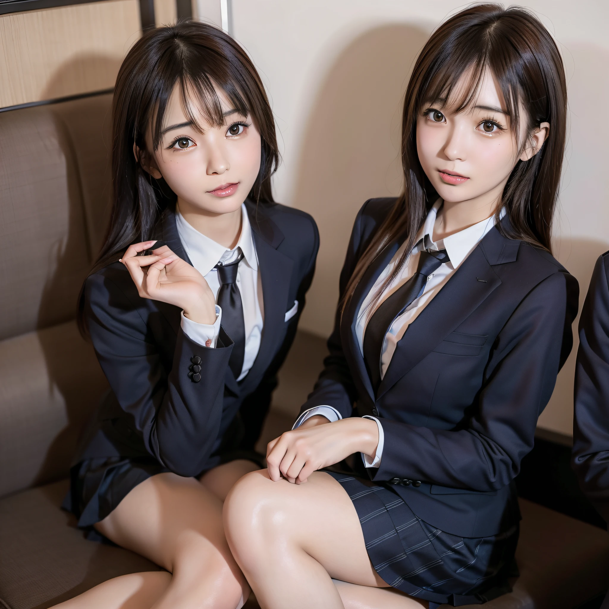 arafed asian woman in a suit and tie sitting on a train, brown hair, japanese girl school uniform, japanese school uniform, wearing japanese school uniform, a hyperrealistic student, girl wearing uniform, hyperrealistic student, cute student, realistic student, beautiful high school anime girl, seifuku, wearing school uniform, wearing a school uniform, otters,