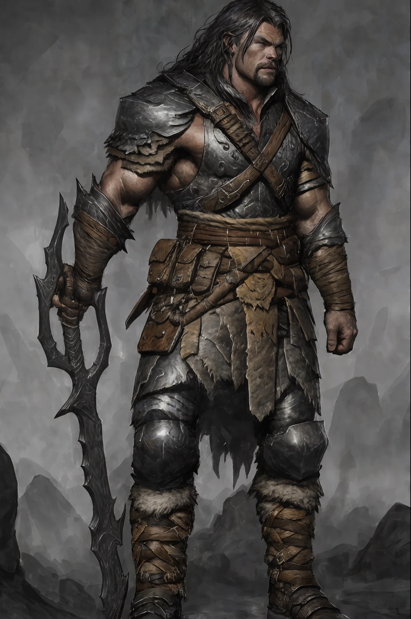 Chris Hemsworth as a barbarian from dungeons and dragons, lean muscles, DnD, in the style of realistic and hyper-detailed renderings,dungeons and dragons, 8k, detailed eyes, perfect eyes, epic , dramatic , fantastical, full body , intricate design and details, dramatic lighting, hyperrealism, photorealistic, cinematic, 8k, detailed face, Dramatic photo,epic photo, whole body,barbarian,