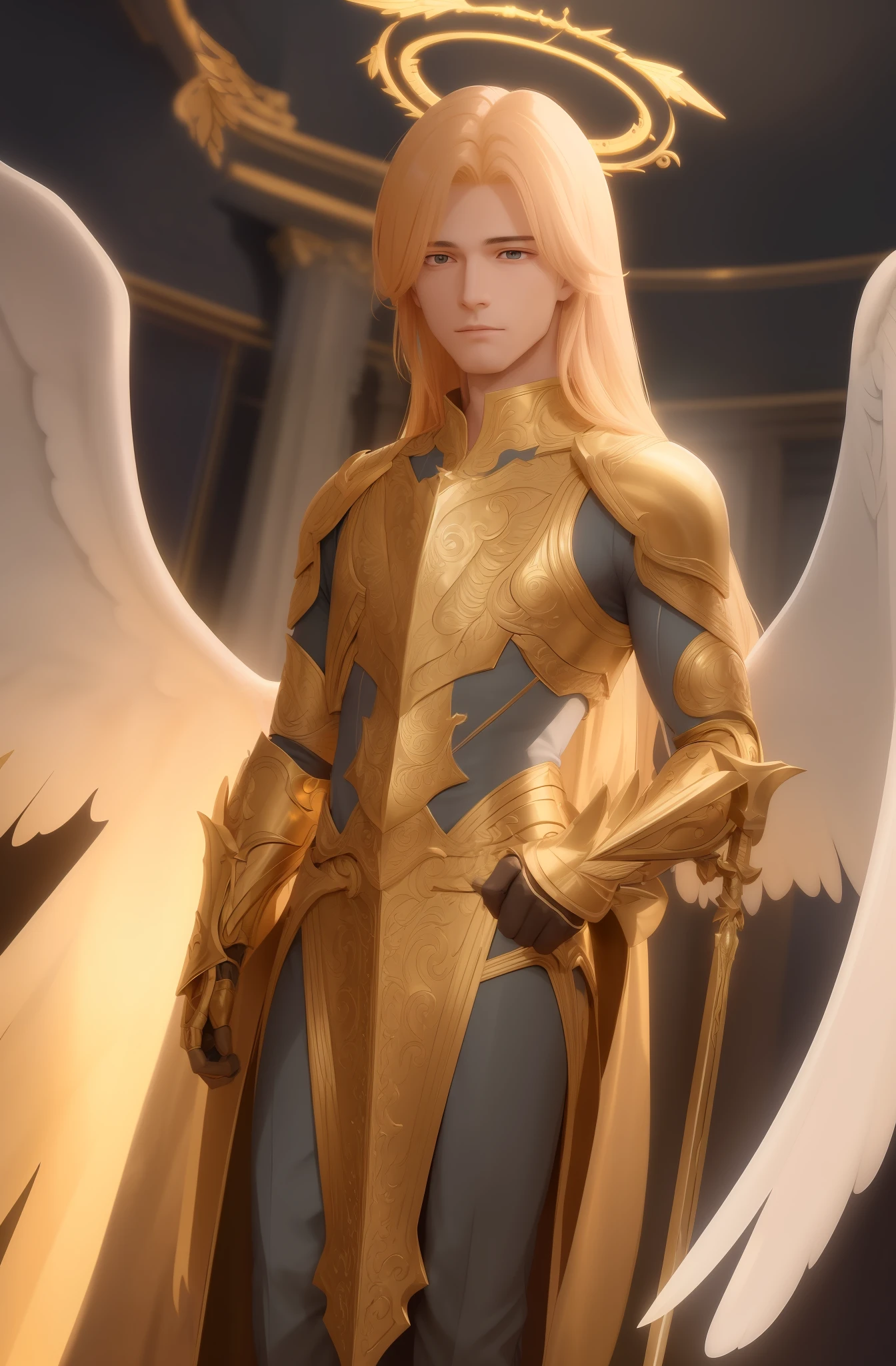 In an enchanted realm, where magic and fantasy intertwine, the majestic figure of the Golden Angel appears. With his glowing wings and a fiery sword in his hands, he is a divine presence who walks among mortals. Your mission is to protect the kingdom from the darkness that threatens to consume it.