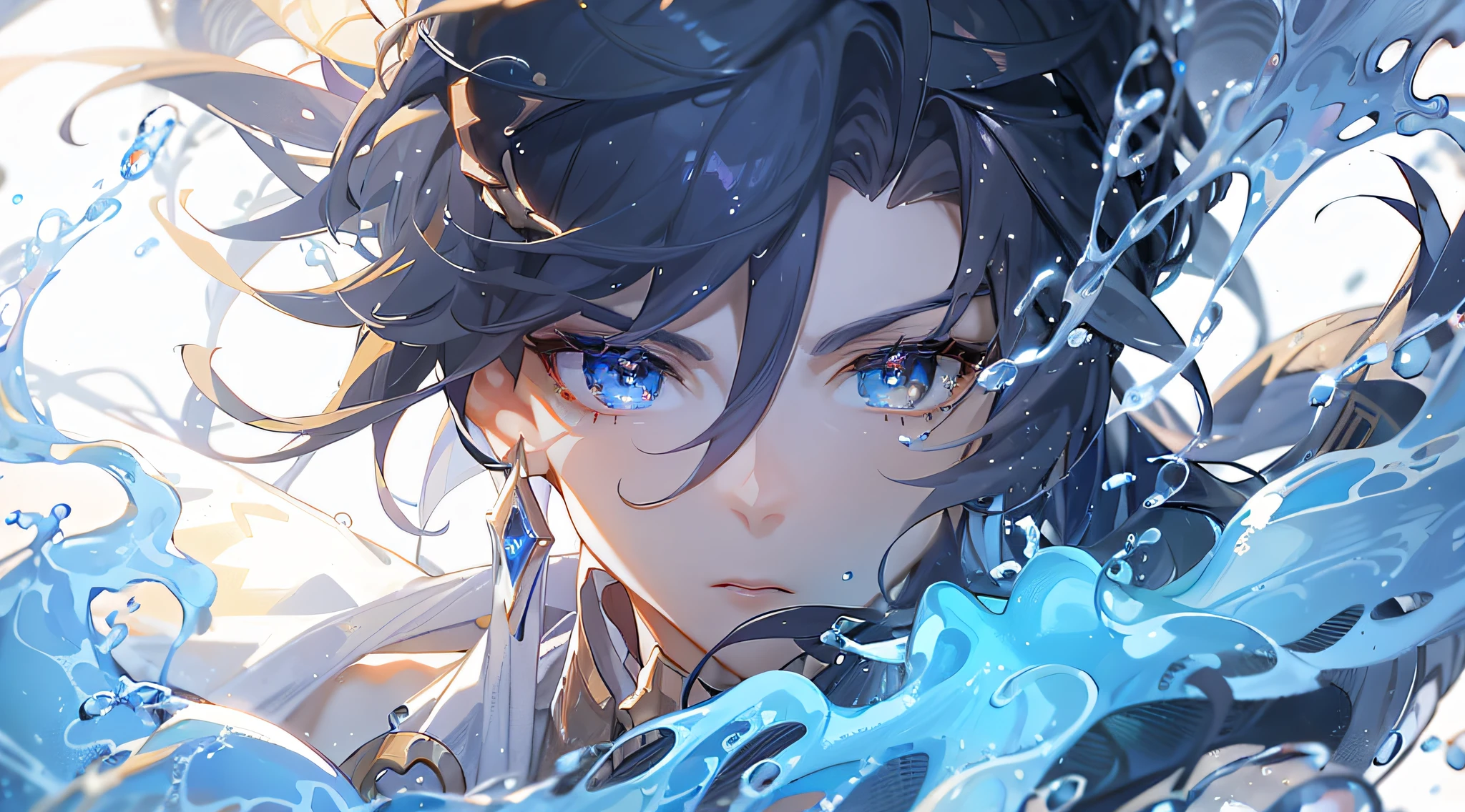 anime girl with blue eyes and black hair in water, genshin, keqing from genshin impact, genshin impact character, detailed digital anime art, handsome guy in demon slayer art, genshin impact, granblue fantasy, detailed key anime art, wallpaper anime blue water, detailed anime character art, anime art wallpaper 4k, anime art wallpaper 4 k