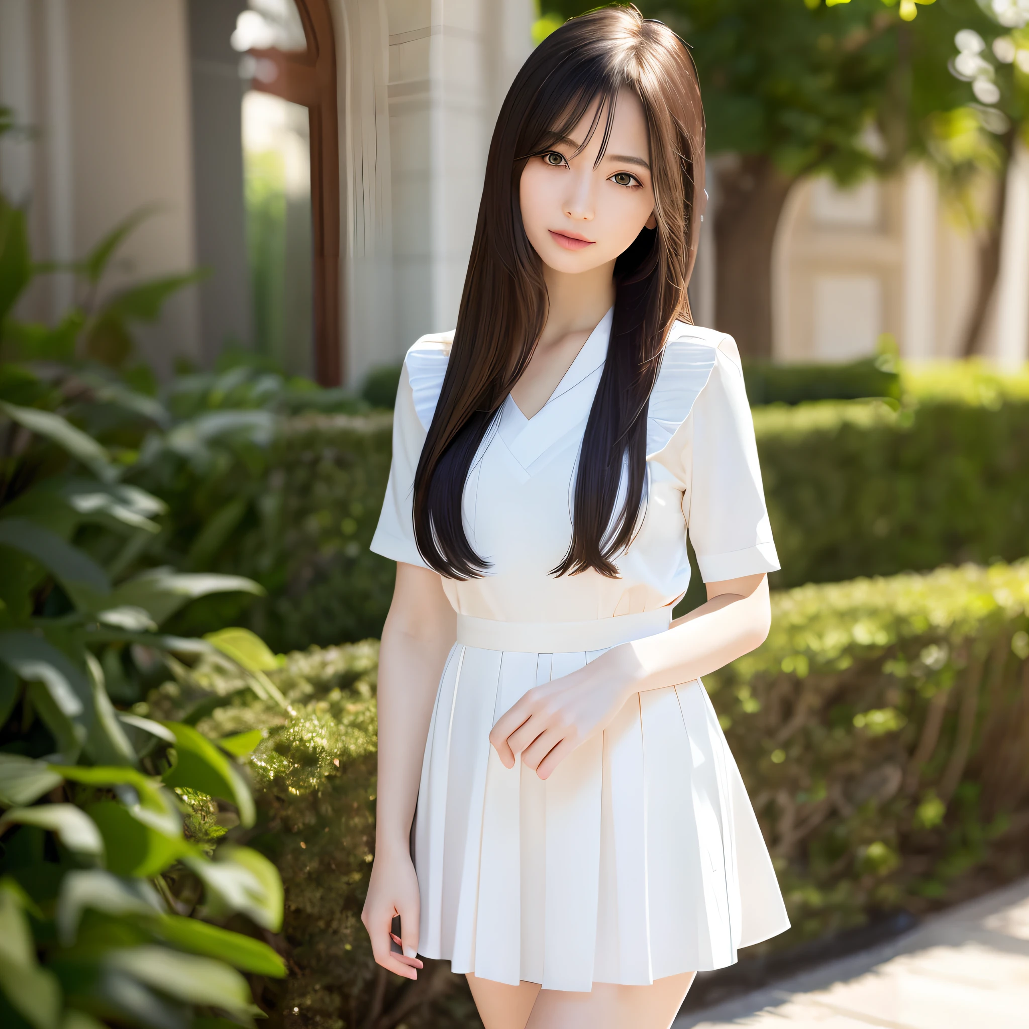 araffe asian woman in white dress posing for a picture, beautiful south korean woman, gorgeous young korean woman, korean girl, beautiful young korean woman, white hime cut hairstyle, jaeyeon nam, with long hair, korean woman, in white clothes, pale snow white skin, asian girl with long hair, korean women's fashion model, a beautiful woman in white