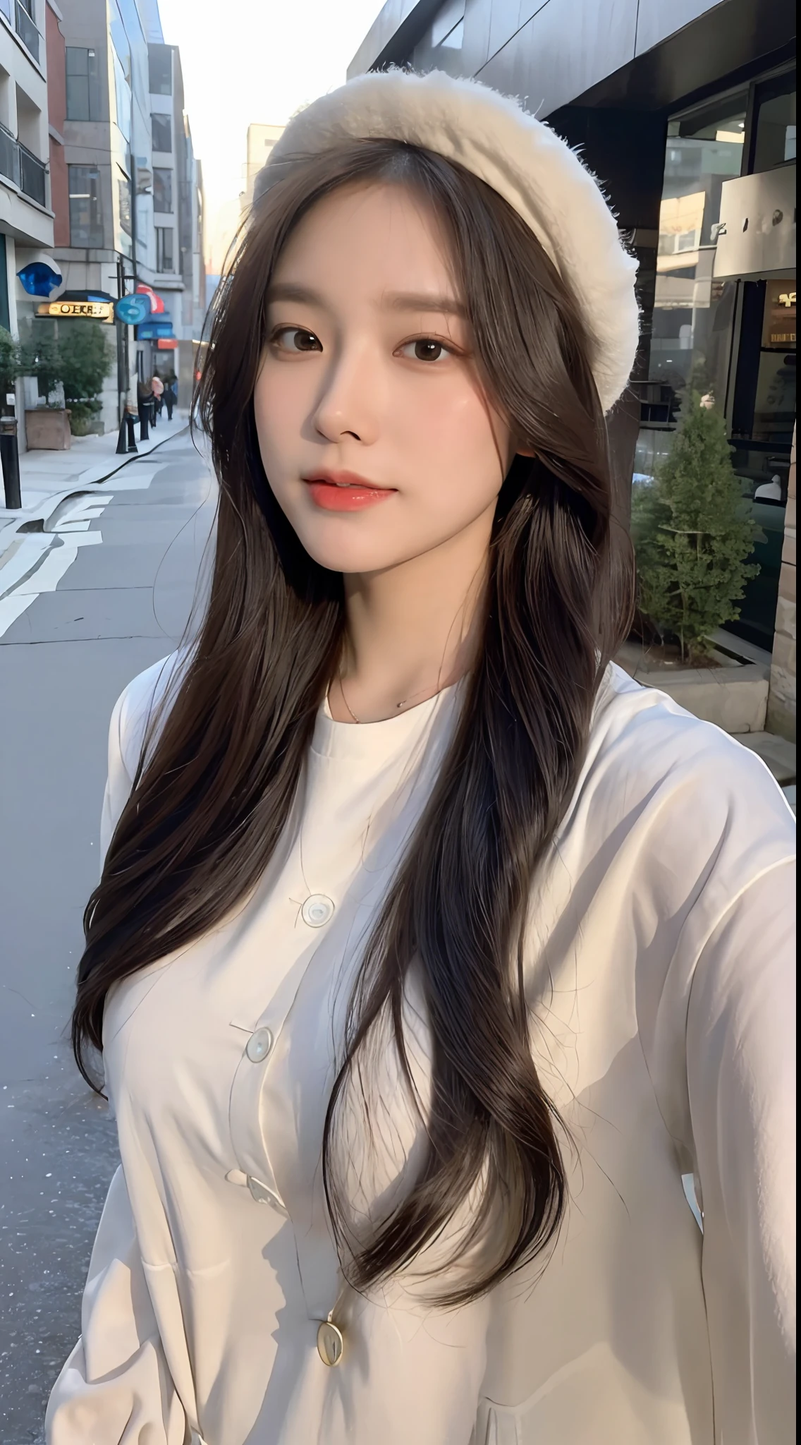 ((Best Quality, 8K, Masterpiece: 1.3)), (Flower Cap: 1.3), Focus: 1.2, Perfect Body Beauty: 1.4, Buttocks: 1.2, (Layered Haircut: 1.2)), (Dark Street: 1.3), Highly Detailed Face and Skin Texture, Full Body, Fine Eyes, Double Eyelids, Whitened Skin, Long Hair, (Round Face: 1.5)