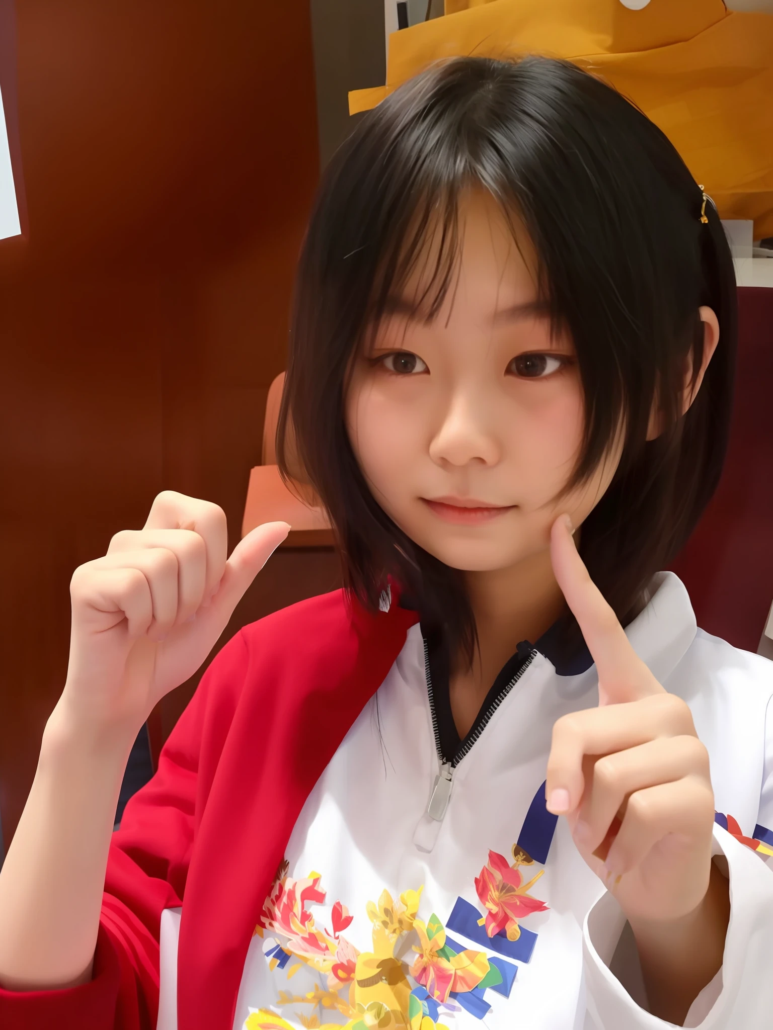 there is a woman that is making a gesture with her finger, dang my linh, student, 18 years old, xintong chen, with index finger, ruan cute vtuber, with small nose, 2 7 years old, with kind face, 1 8 yo, 2 2 years old, 1 6 years old, 2 8 years old