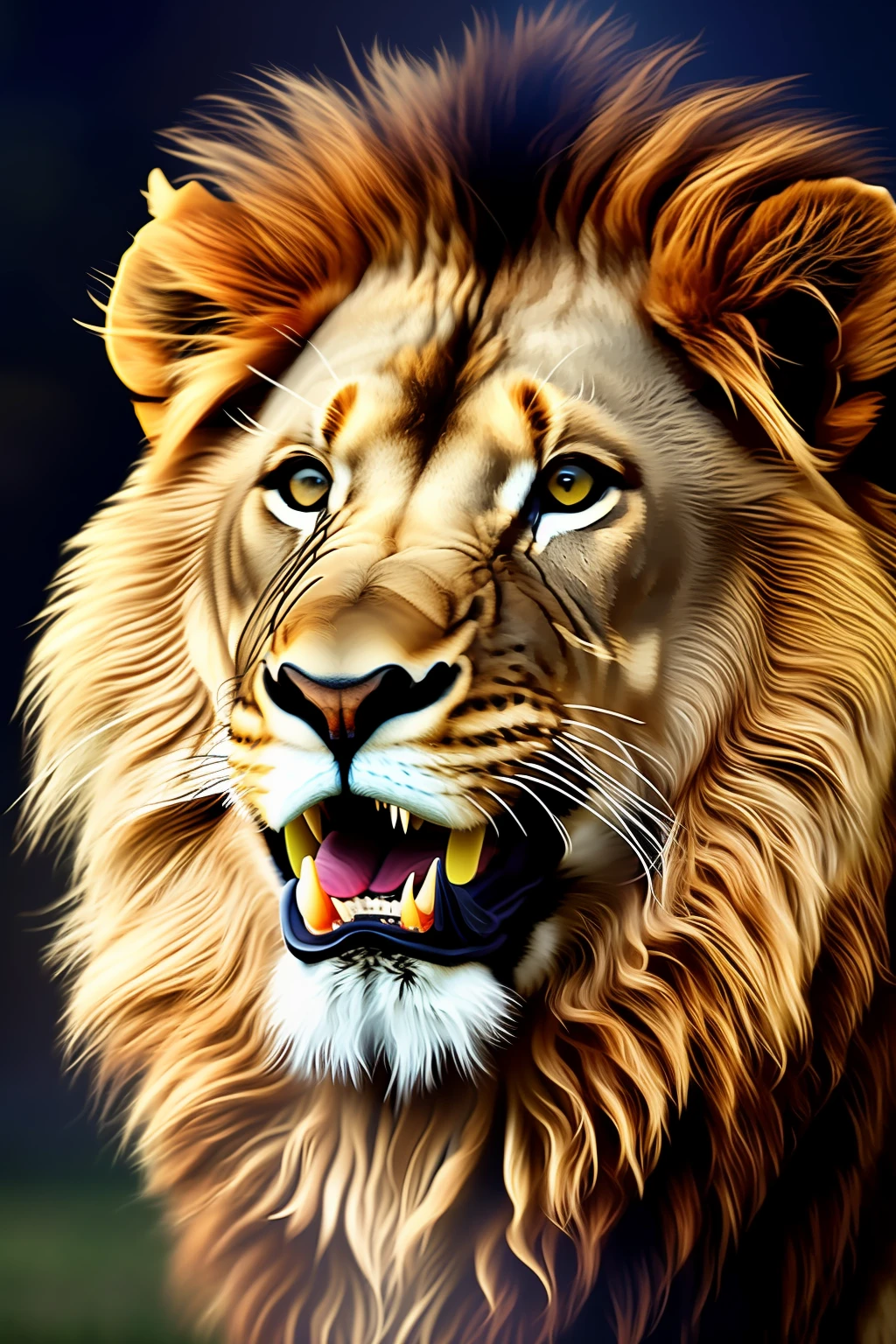 A realistic lion with a mouth that seems to come out of the screen at any moment