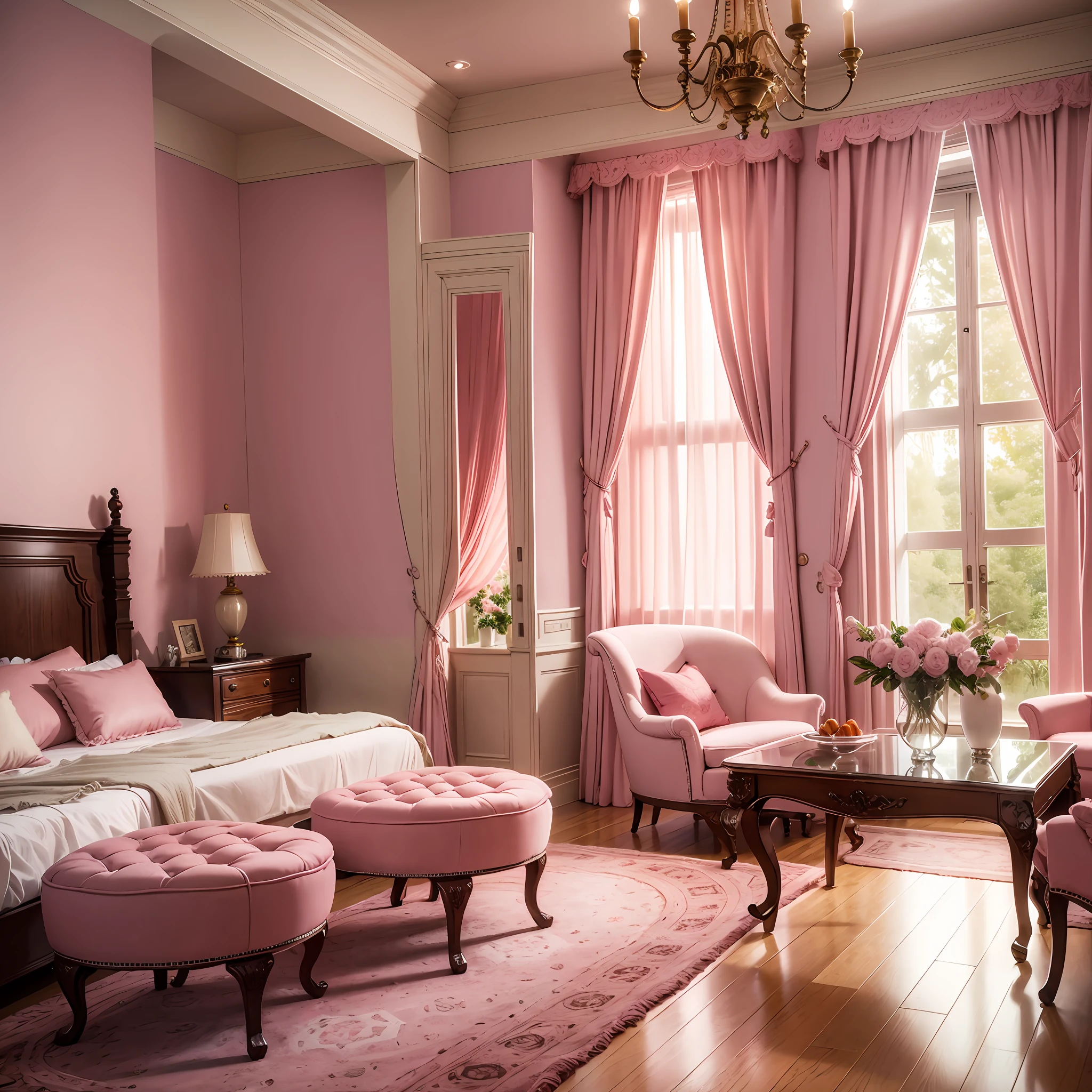 Warm and romantic room, pink atmosphere, authenticity --auto --s2