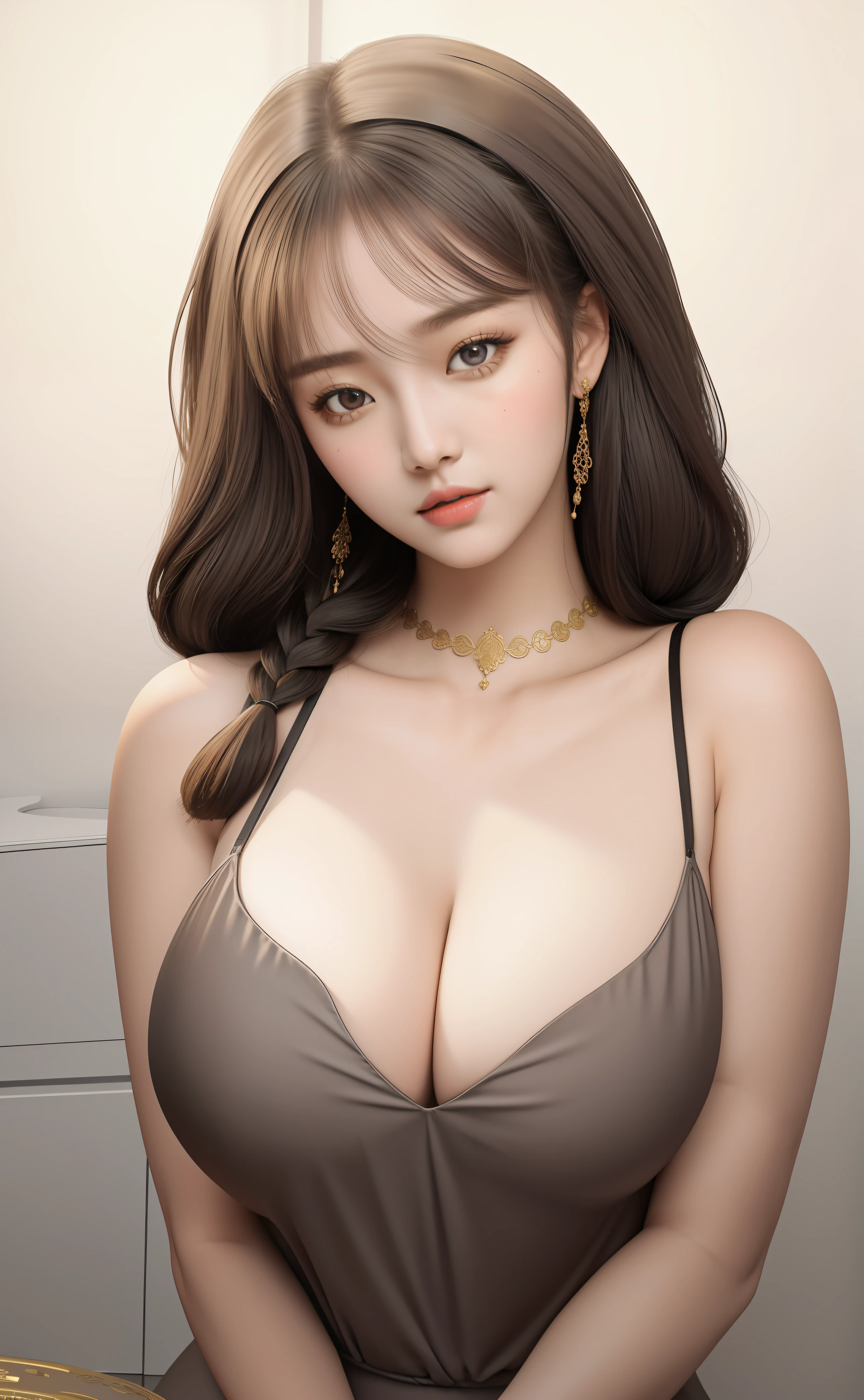 An Idol k-pop girl, cute girl, sexy girl, white braid hair, intricate face details, detailed face, golden ratio face, big breast, big butt, big hip, big thighs, full body, 64K, UHD, HDR, high quality, high detailed, hyper detailed, extremely detailed, photo realistic, ultra realistic, art photo, clarify the details, detailed parts body, intricate artwork masterpiece, trending on artstation