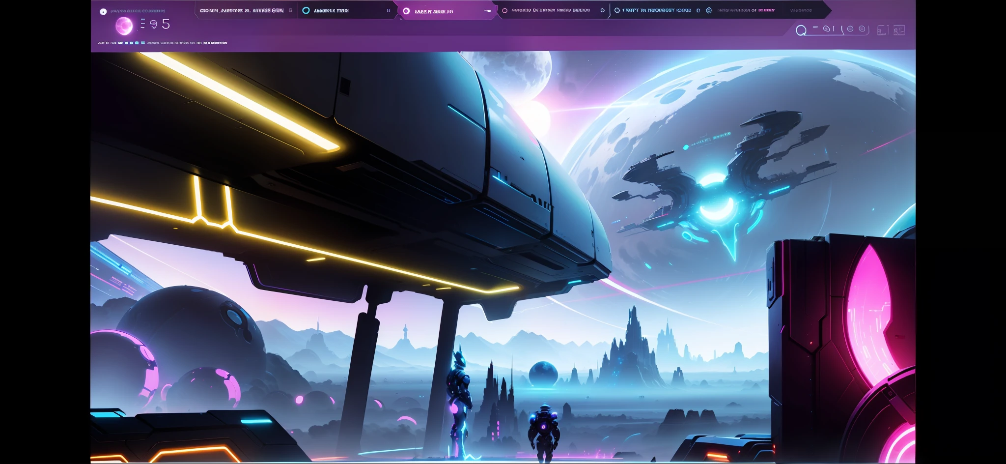 Futuristic Alien world, two moons, fark neon lights, artstation trend, bold colors.