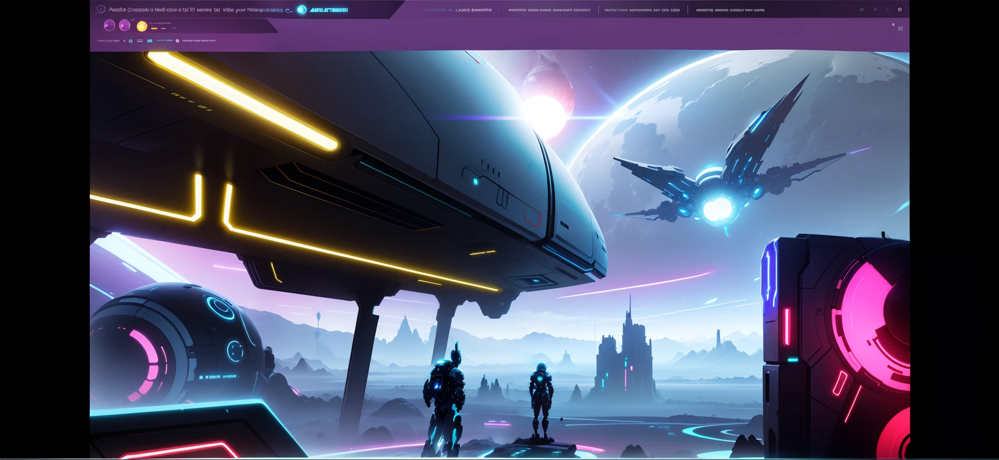 Futuristic Alien world, two moons, fark neon lights, artstation trend, bold colors.