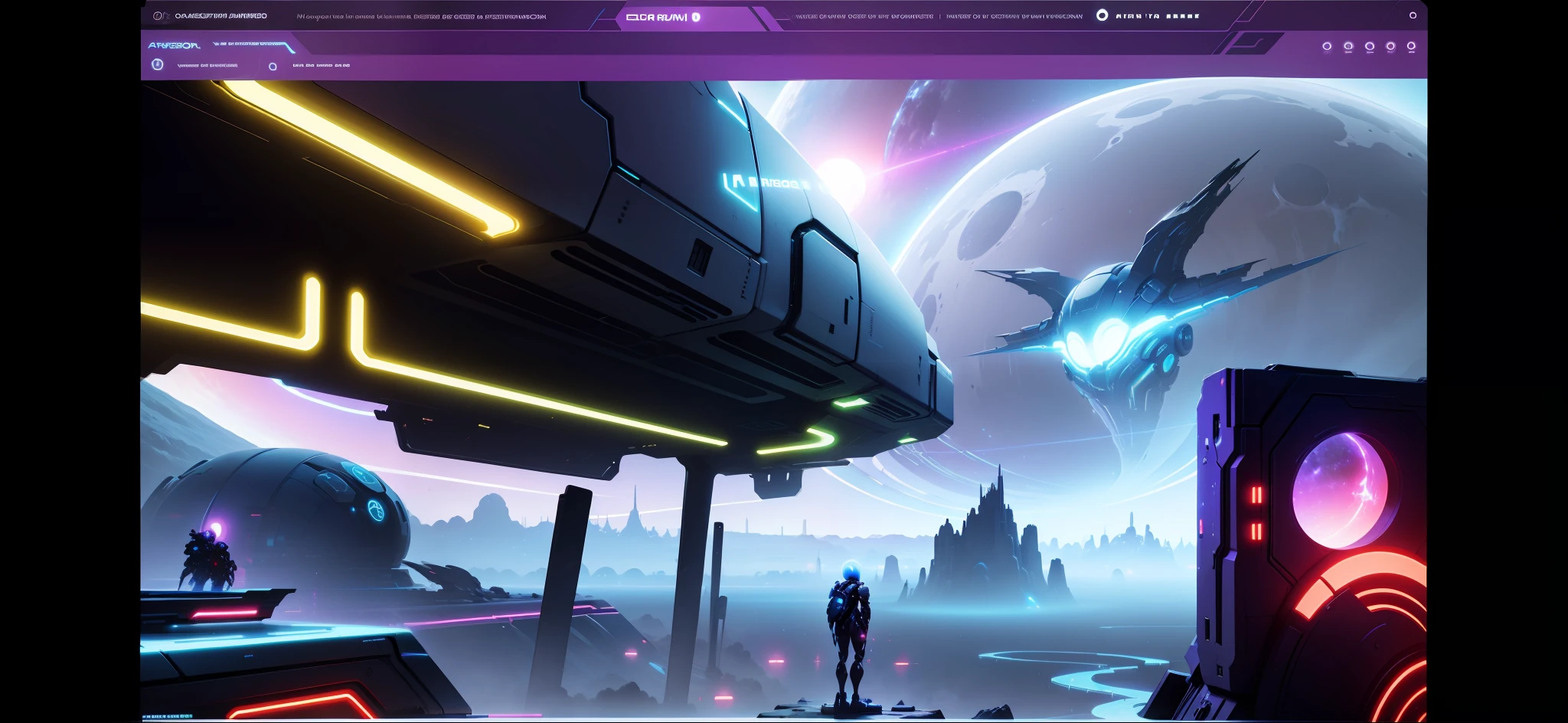 Futuristic Alien world, two moons, fark neon lights, artstation trend, bold colors.