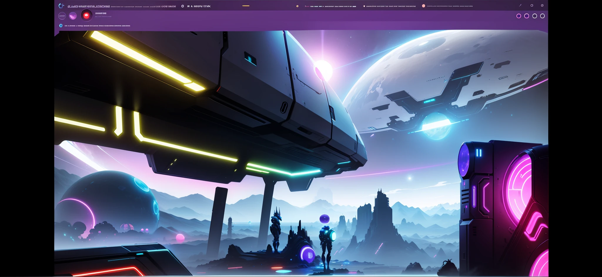 Futuristic Alien world, two moons, fark neon lights, artstation trend, bold colors.