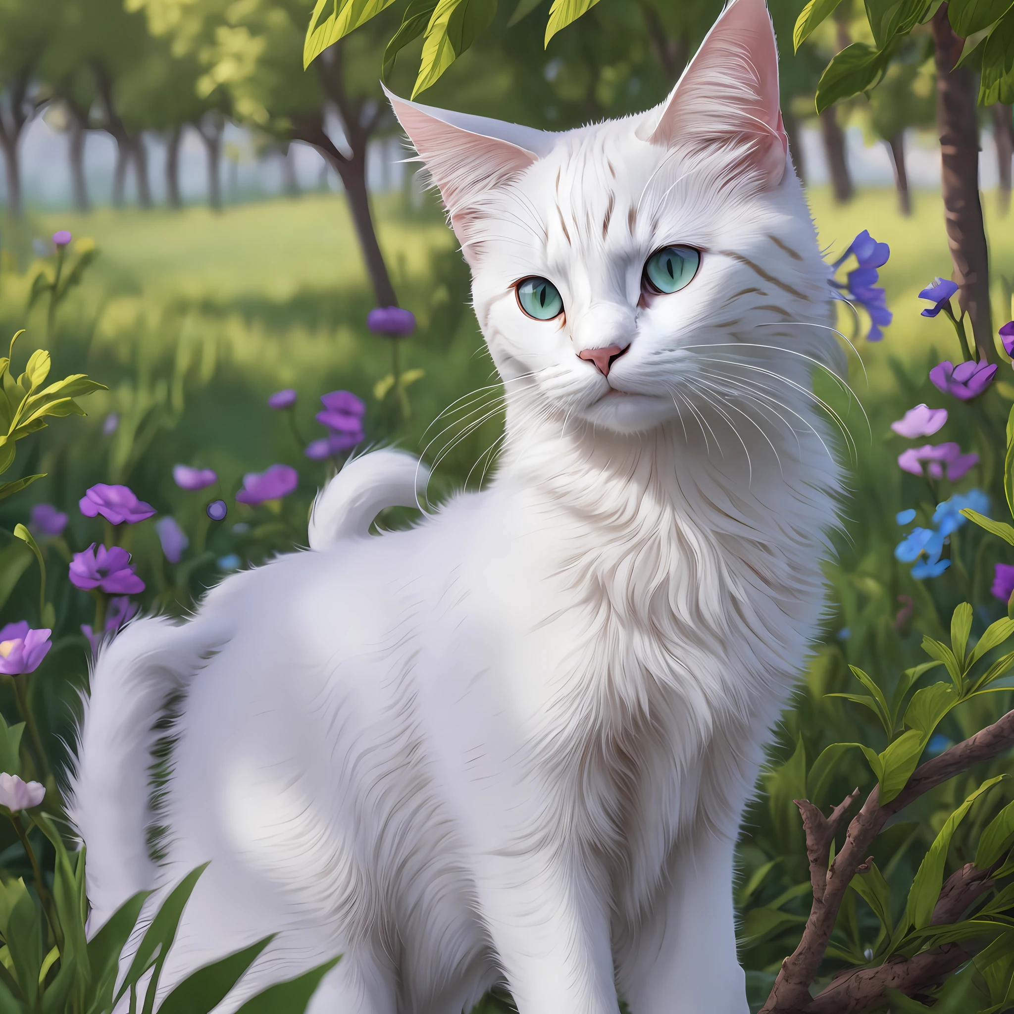 1cat, Maine, white cat, in a meadow, sit, during the day, sitting on the prairie, best quality, masterpiece, illustration, an extremely delicate and beautiful, extremely detailed ,CG ,unity ,8k wallpaper, Amazing, finely detail, masterpiece, best quality, official art, extremely detailed CG unity 8k wallpaper, absurdres, incredibly absurdres, huge filesize, ultra-detailed, highres, extremely detailed, (best quality), (realistic, photo-realistic:1.2), 8k, soft lighting, high quality, official art, extremely detailed CG unity 8k wallpaper, cinematic lighting. --auto --s2