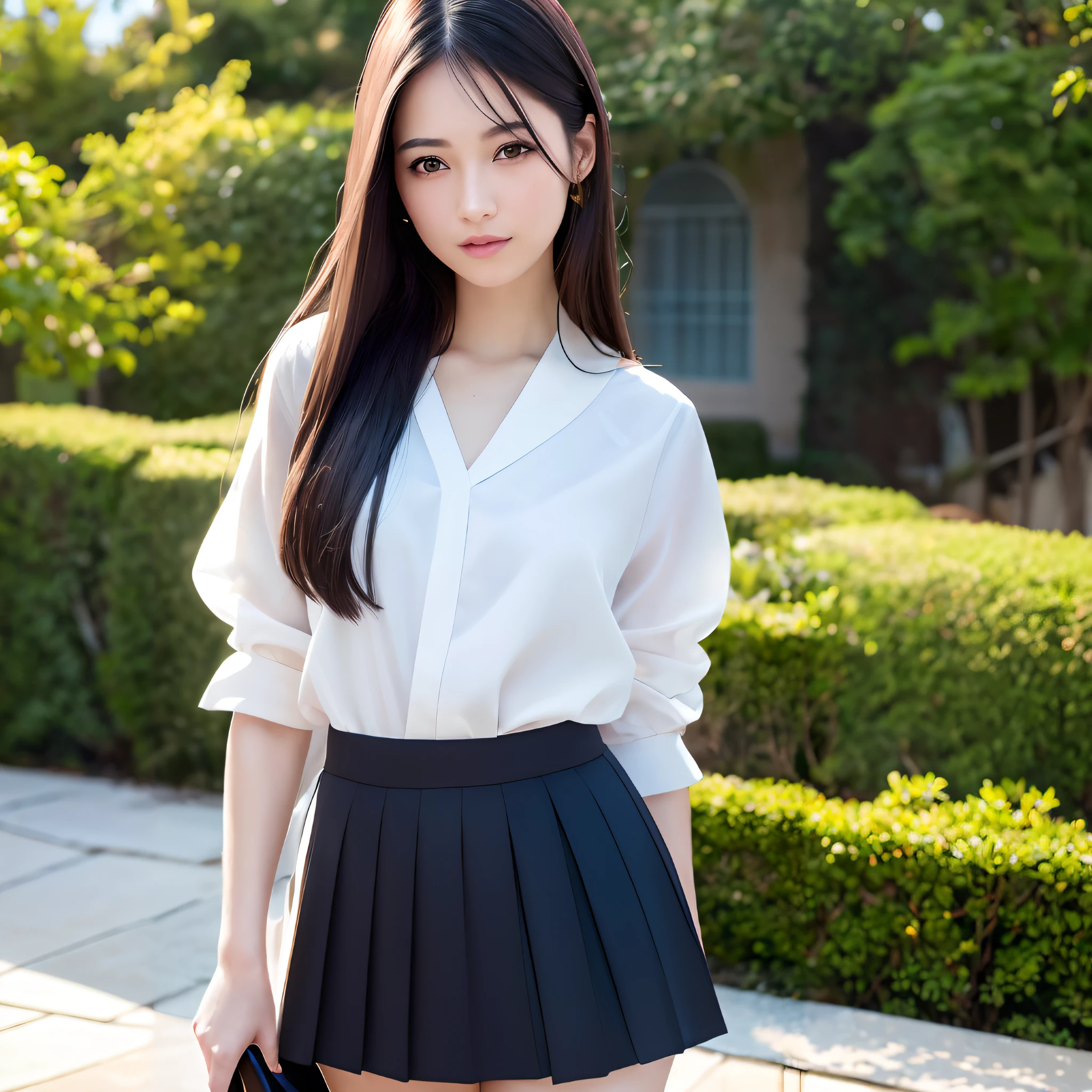 arafed asian woman in a white shirt and black skirt, korean girl, wearing a blouse, beautiful south korean woman, korean women's fashion model, jaeyeon nam, korean woman, wearing japanese school uniform, gorgeous young korean woman, beautiful young korean woman, lee ji - eun, lee ji-eun, portrait of female korean idol, female actress from korea