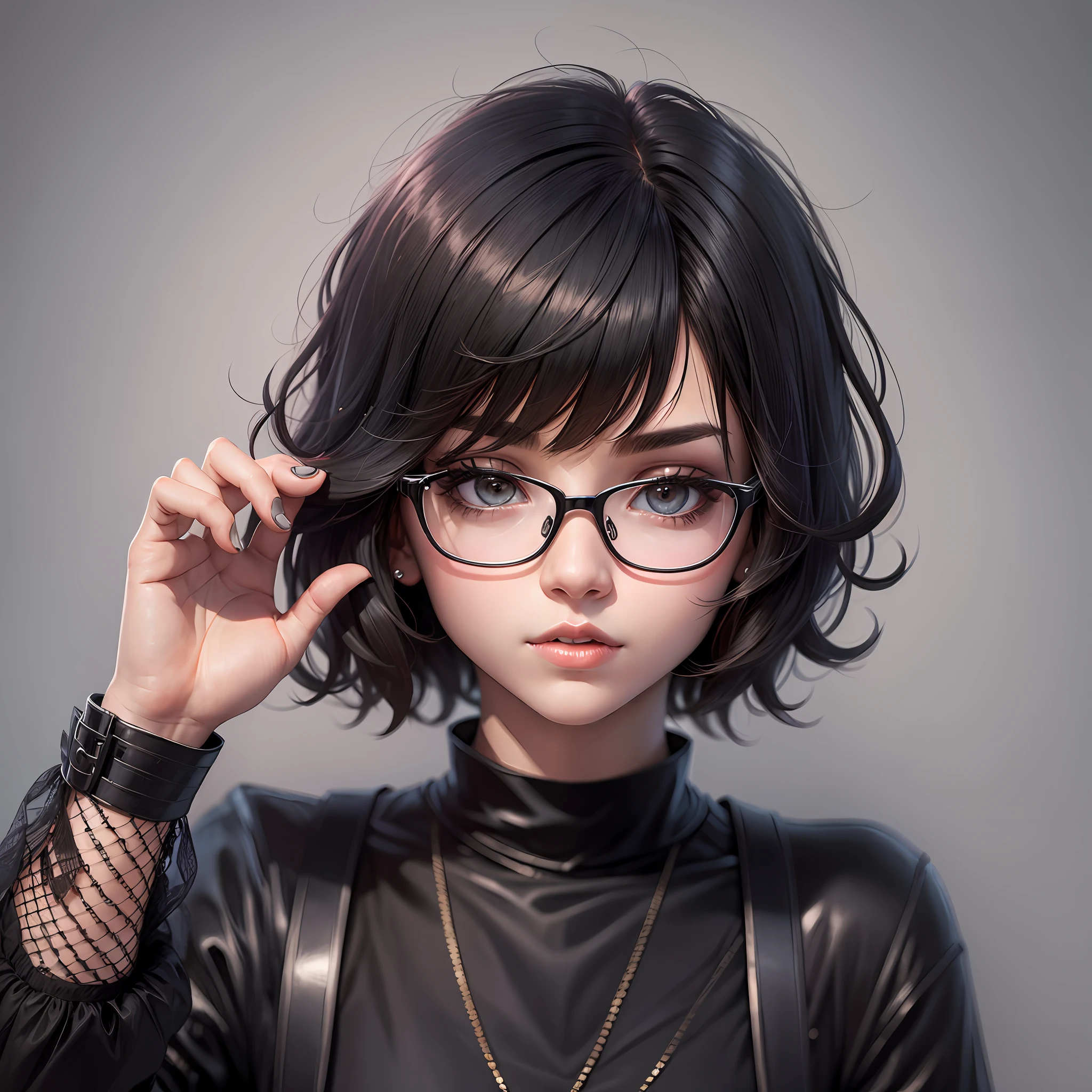 girl,short hair,glasses,black clothes,bangs,emo, --auto --s2