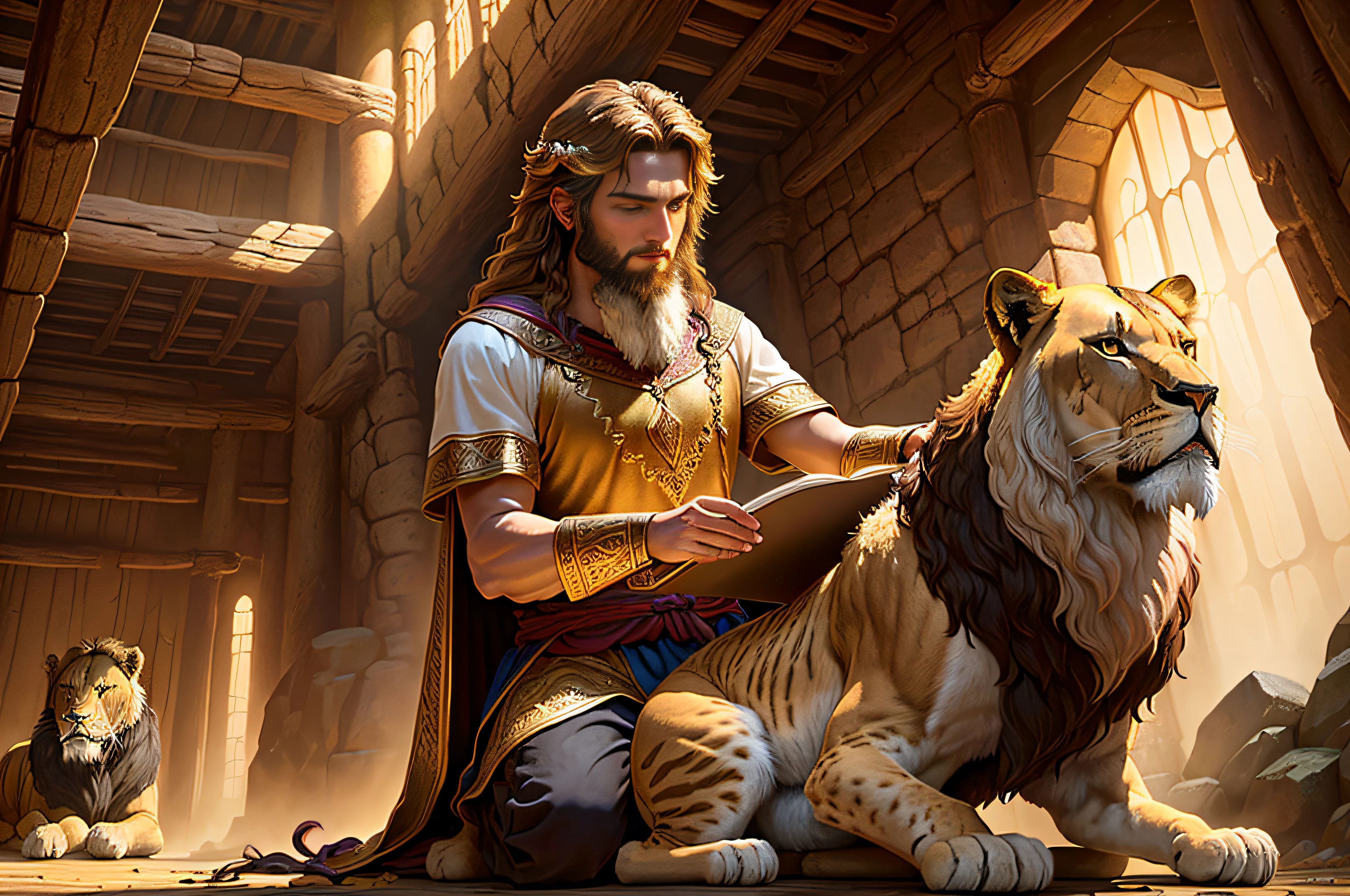 create the biblical setting of the story of Daniel in the den and the lions around it