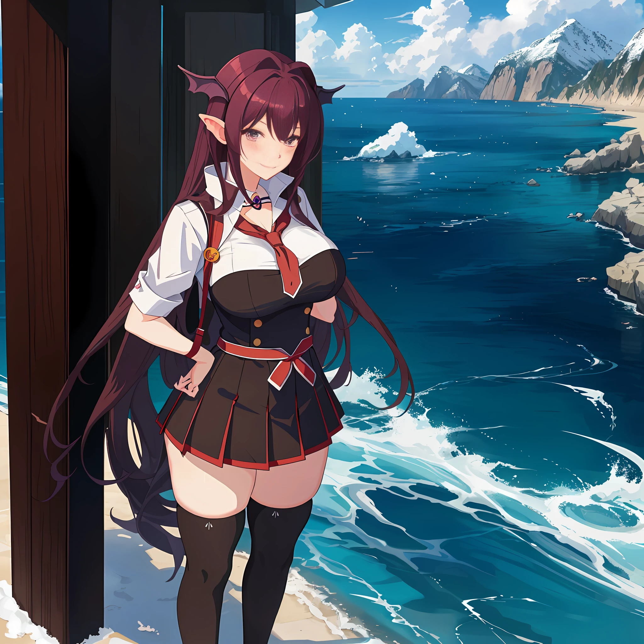 Anime girl with very big breasts and very big ass, full body Xianxia, small curvy loli, sea, front view, school uniform, curvy, (hugging),(thighhigh),(((succubus))), (smile), pixiv3dcg,, negative, pixiv, pixiv, ecchi, oppolo potion, full body commission four, Top Rated on pixiv, Ecchi Anime Style, Seductive Anime Girl, pixiv