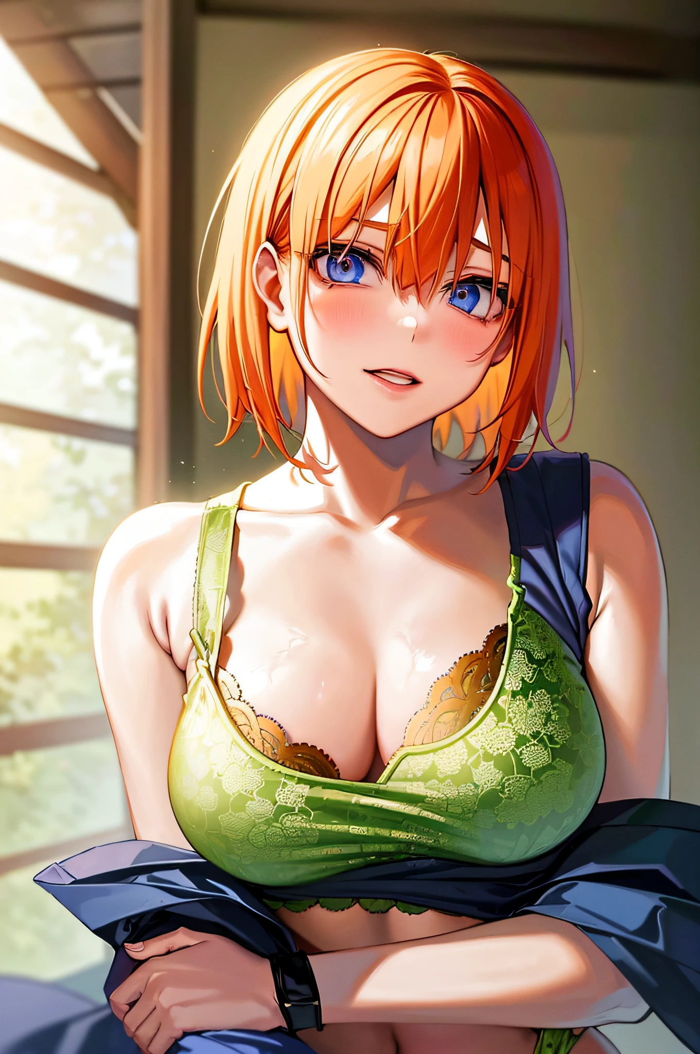 (Big, Nakano Yotsuba: 1.8), (orange hair, short hair: 1.4), (close-up of anime beautiful girl wearing a bra with sheer and sheer panties), anime Japan girl, beautiful Japan girl, beautiful asian girl, cute young Japan woman, Japan goddess, seductive anime girl, beautiful young Japan woman, cute anime girl, anime girls,, cute Japan models, Japan women, Japan models, beautiful Japan beautiful girls, cute girl models,