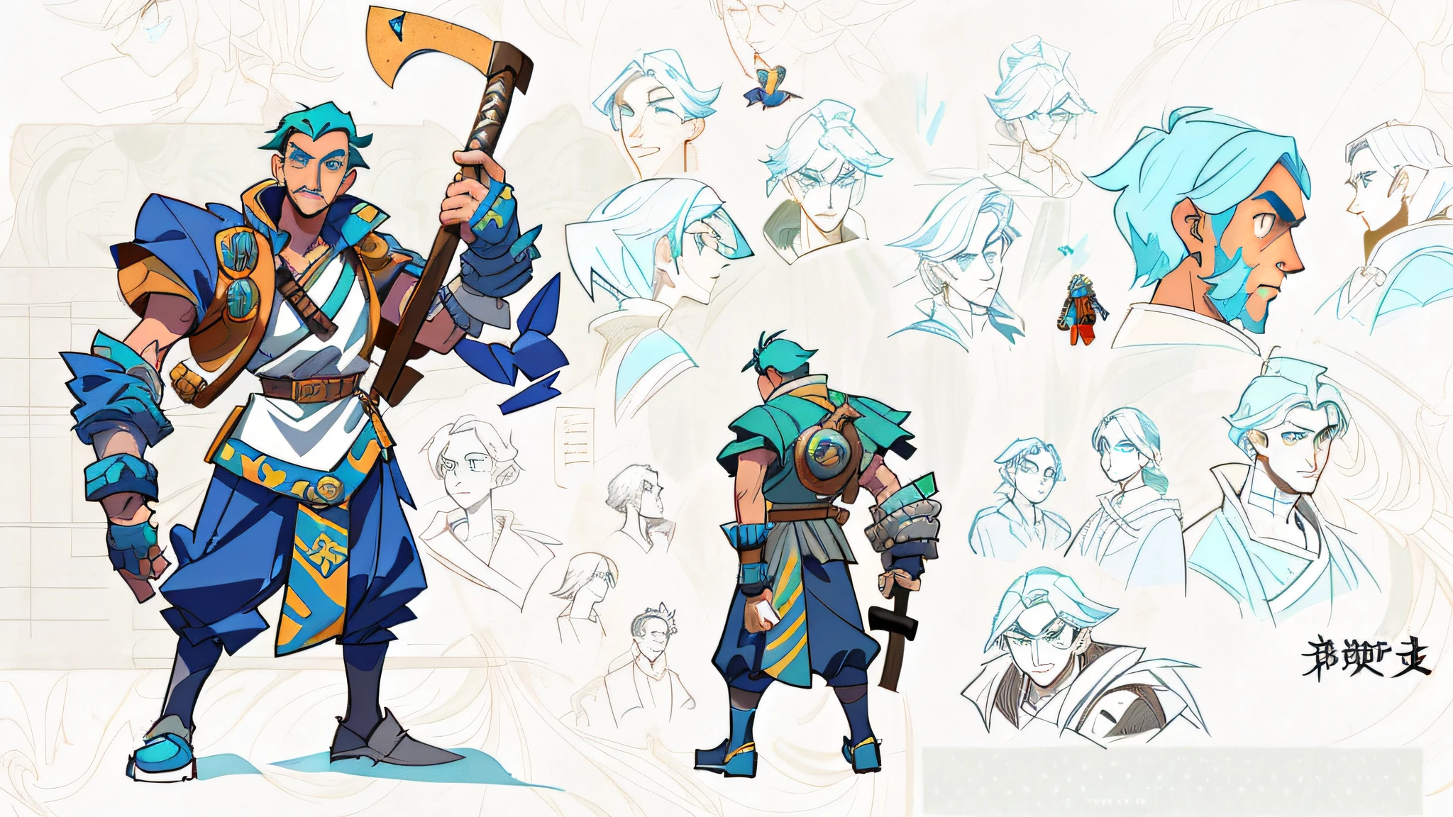 there are many different poses of a man with a axe, game character concept art, game character design, stylized concept art, concept artstyle, tome + concept art, character artwork, 2d concept art, concept character, stylized character design, character concept artwork, character concept exploration, mechanized art concept, character concept, character design concept