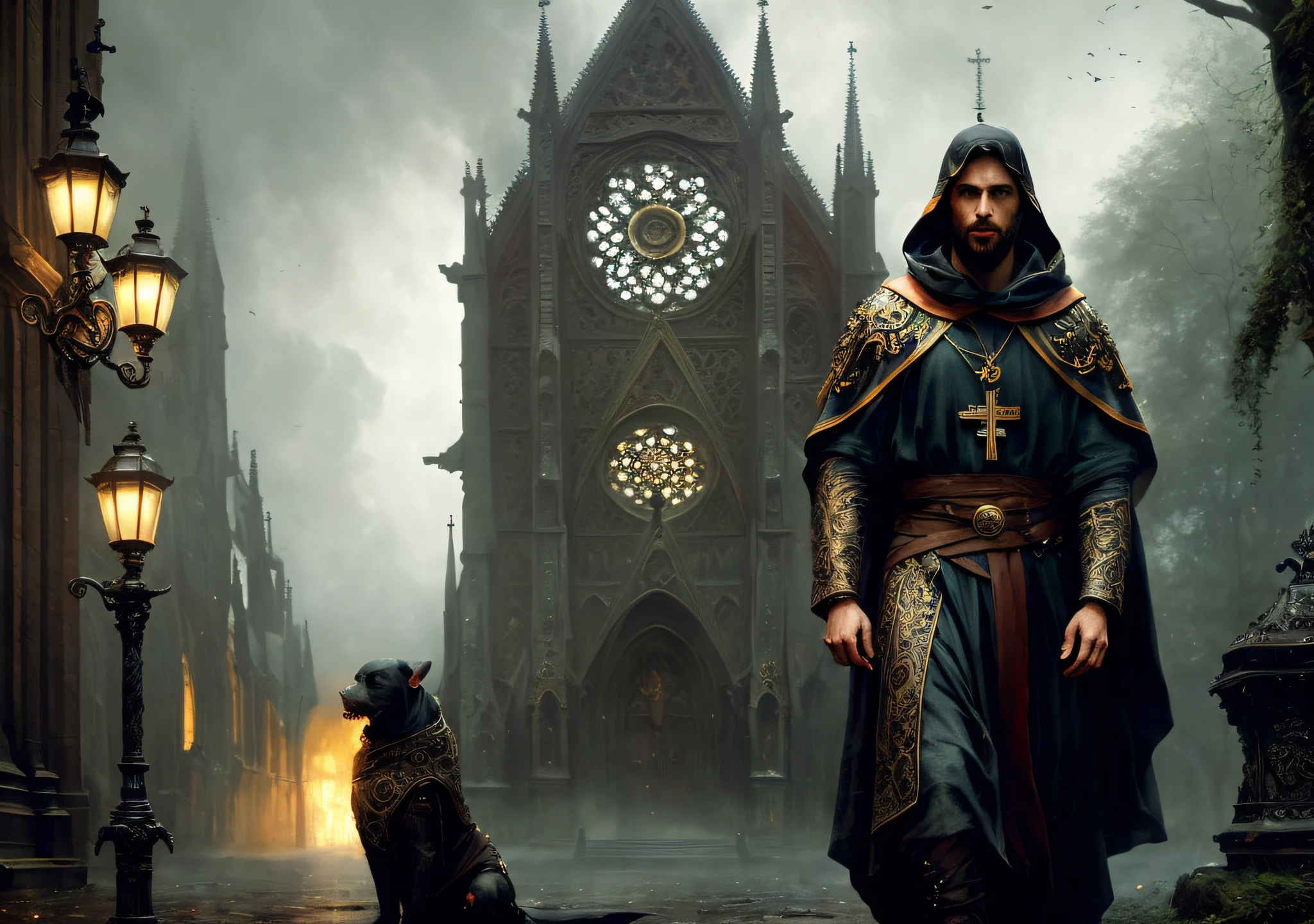 Gorgeous St. Francis of Assisi (Swedish:1.3) wearing stunning clothing, (incredibly detailed:1.5), particle of light, (mist on the ground:1.2), ((solo)), (high quality, Alessandro Casagrande, Greg Rutkowski, Sally Mann, concept art, 4k), (colorful), (high sharpness), ((detailed pupils)), red eyes, ((painting: 1.1)), (digital painting: 1.1), detailed face and eyes, Masterpiece, best quality, highly detailed photo: 1, 8k,  Detailed face, photorealistic, dark and gloomy, By jeremy mann, by Sandra Chevrier, by Maciej Kuciara, sharp, ((perfect body)), realistic , real shadow, 3d, ((full body)), ((dark and gloomy church background: 1.2)), (by Michelangelo)