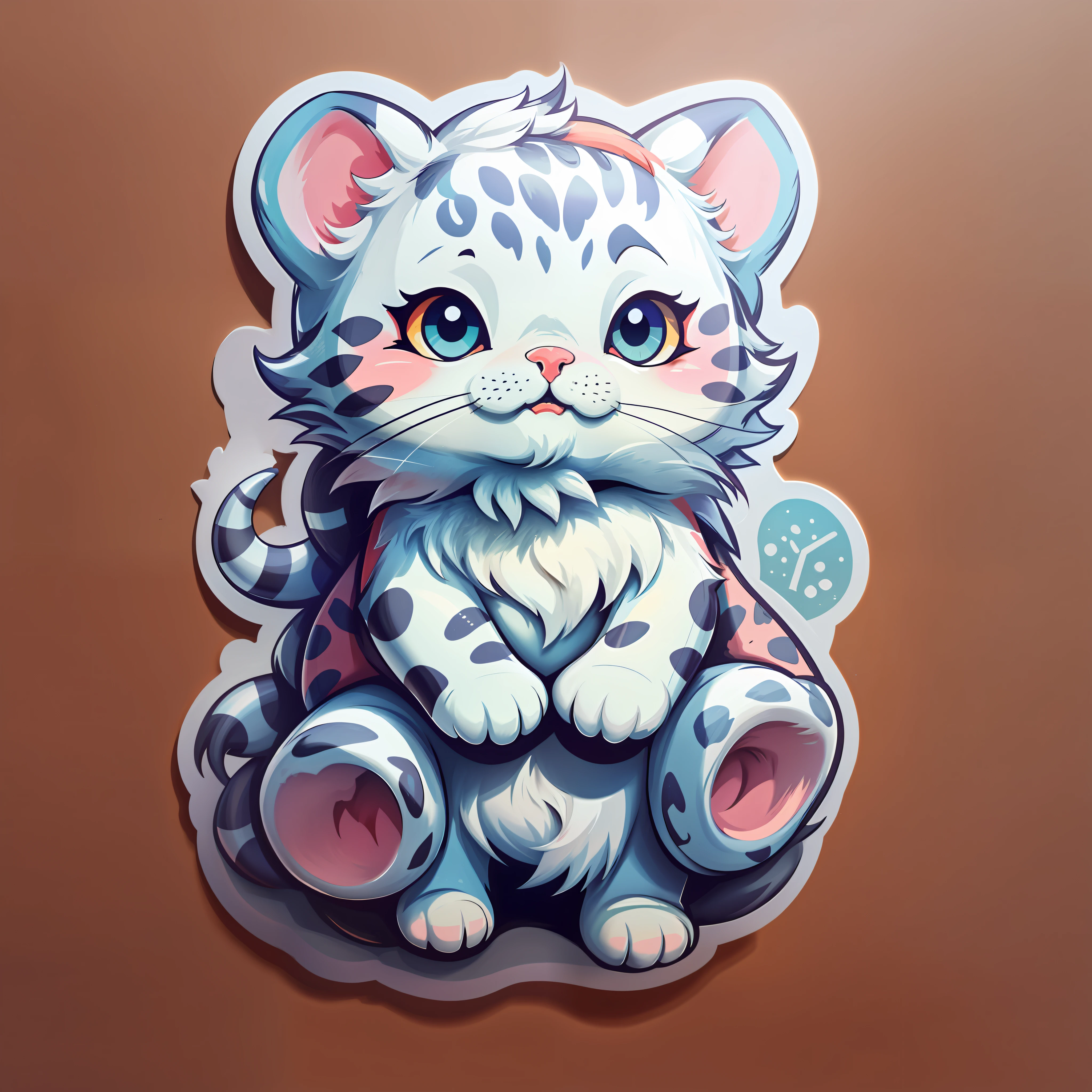 A cute little snow leopard, IP image design, hand drawn, simple lines, 4k resolution, cartoon