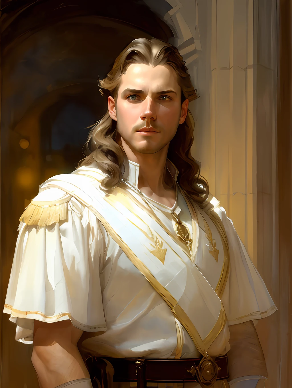 (Masterpiece) An insanely handsome young lord, white skin, light brown short messy hair, blue eyes, perfect face, extremely handsome man, big Greek nose, nice lips, biblical, gospel, digital painting, watercolor painting oil, painterly, by Jeremy Lipking, by Antonio J. Manzanedo, Alphonse Mucha, Fuller Graves, Bartolome Esteban Murillo, JC Leyendecker, Craig Mullins, Peter Paul Rubens Detailed Painting, CGSetivity, ArtStation HD, High Detail, Photorealism, Concept Art, ArtStation HD, official art, trend in the artstation, 8k.