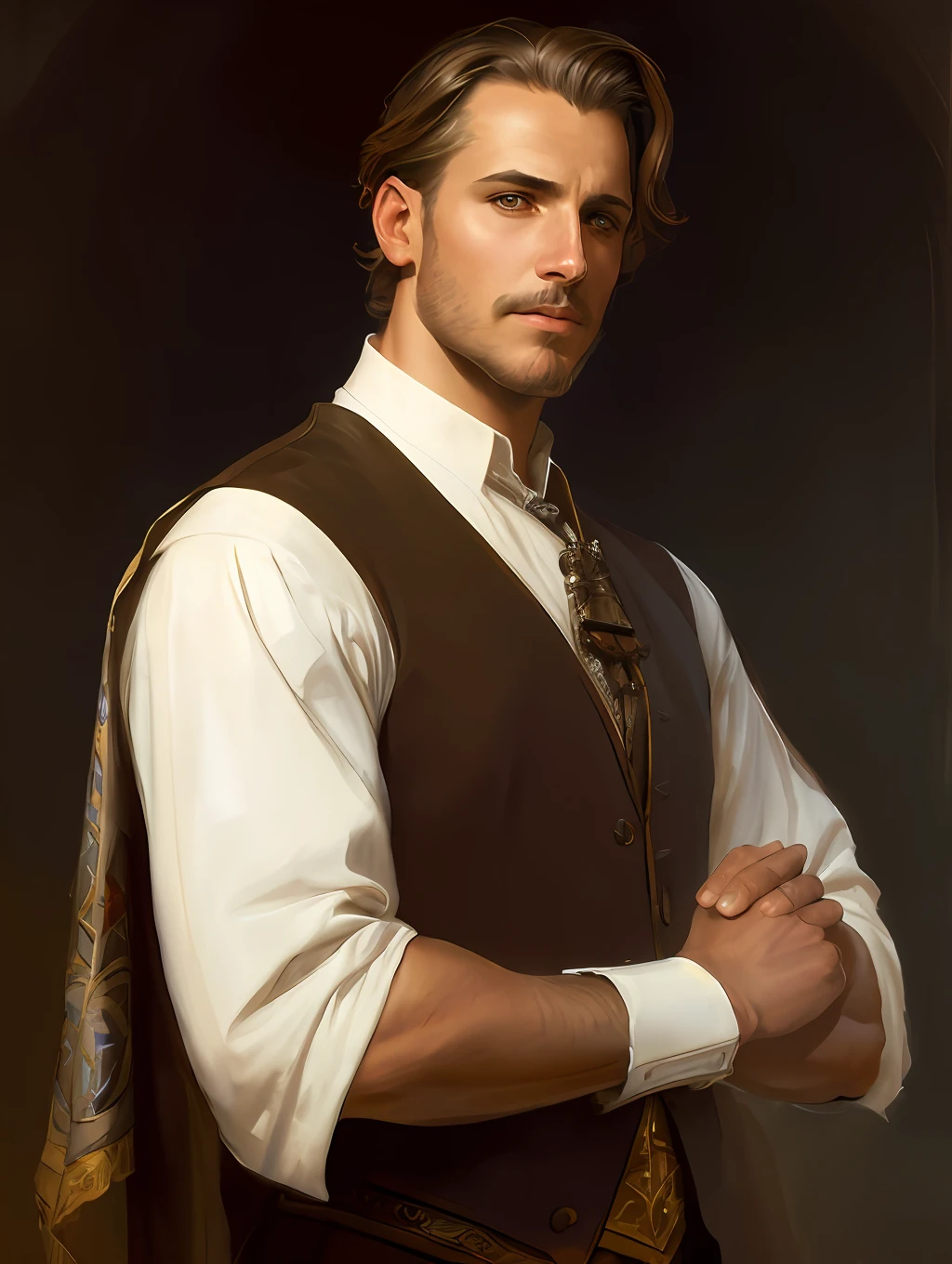 (Masterpiece) An insanely handsome senior man, bronze tanned skin, light brown short messy hair, blue eyes, perfect face, extremely handsome man, big Greek nose, nice lips, biblical, gospel, digital painting, watercolor painting oil, painterly, by Jeremy Lipking, by Antonio J. Manzanedo, Alphonse Mucha, Fuller Graves, Bartolome Esteban Murillo, JC Leyendecker, Craig Mullins, Peter Paul Rubens Detailed Painting, CGSetivity, ArtStation HD, High Detail, Photorealism, Concept Art, ArtStation HD, official art, trend in the artstation, 8k.