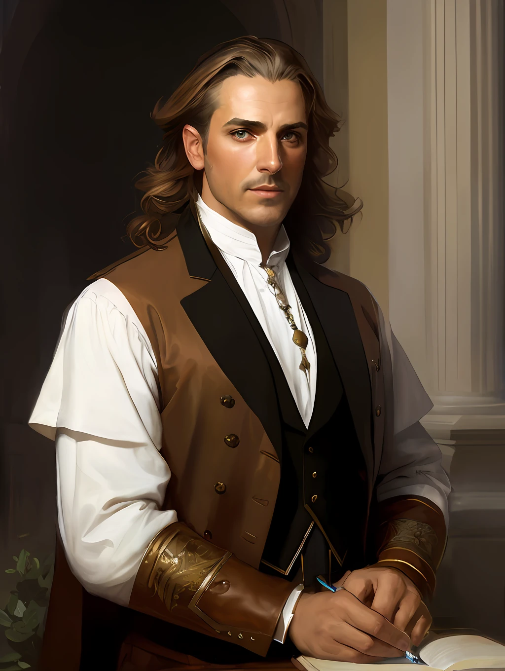 (Masterpiece) An insanely handsome senior man, bronze tanned skin, light brown short messy hair, blue eyes, perfect face, extremely handsome man, big Greek nose, nice lips, biblical, gospel, digital painting, watercolor painting oil, painterly, by Jeremy Lipking, by Antonio J. Manzanedo, Alphonse Mucha, Fuller Graves, Bartolome Esteban Murillo, JC Leyendecker, Craig Mullins, Peter Paul Rubens Detailed Painting, CGSetivity, ArtStation HD, High Detail, Photorealism, Concept Art, ArtStation HD, official art, trend in the artstation, 8k.