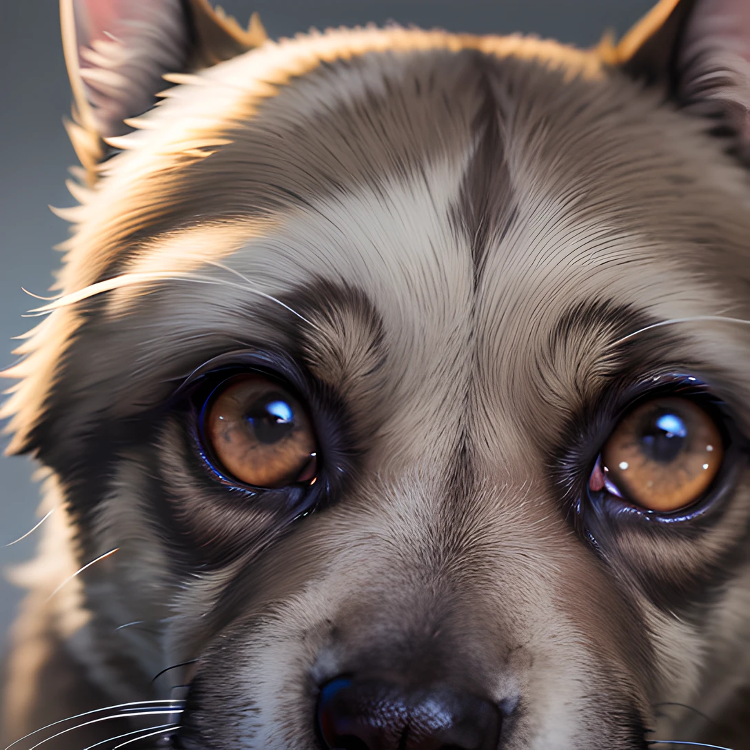 (dog:1.0), masterpiece, best quality, 8k, absurdres, ultra realistic, highres, photography, film grain, chromatic aberration, sharp focus, HDR, facelight, dynamic lighting, cinematic lighting, professional shadow, simple background, (grey background:1.4), highest detailed, extreme detailed, ultra detailed, finely detail, (sharp pupils, realistic pupils:0.8)